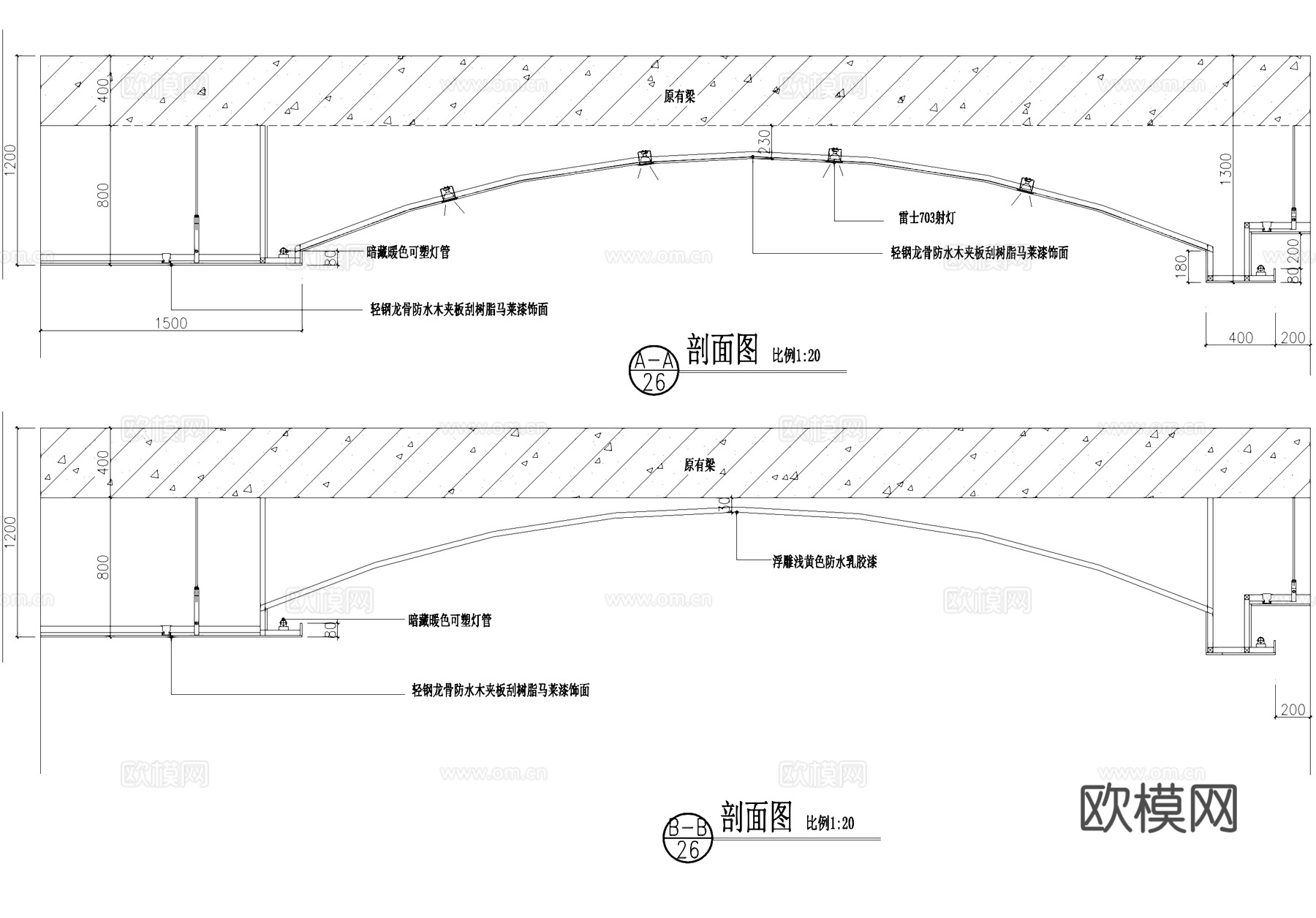 桑拿洗浴中心吊顶天花节点CAD施工图cad施工图