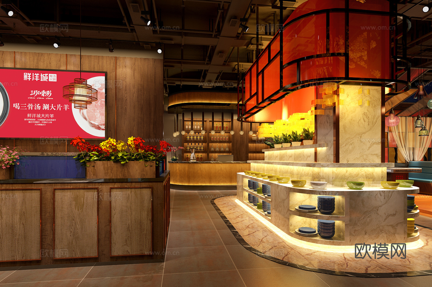 工业风火锅店3d模型下载（渲染图2）