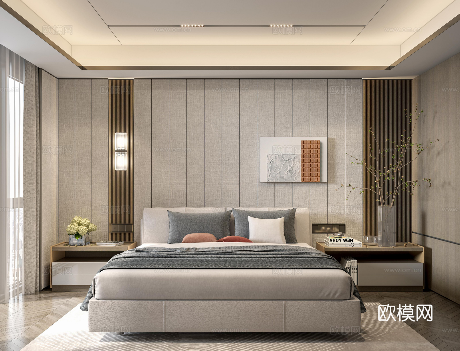 床头硬包造型、床头背景墙灯带、床头背景墙详图、木格栅暗藏灯带cad施工图