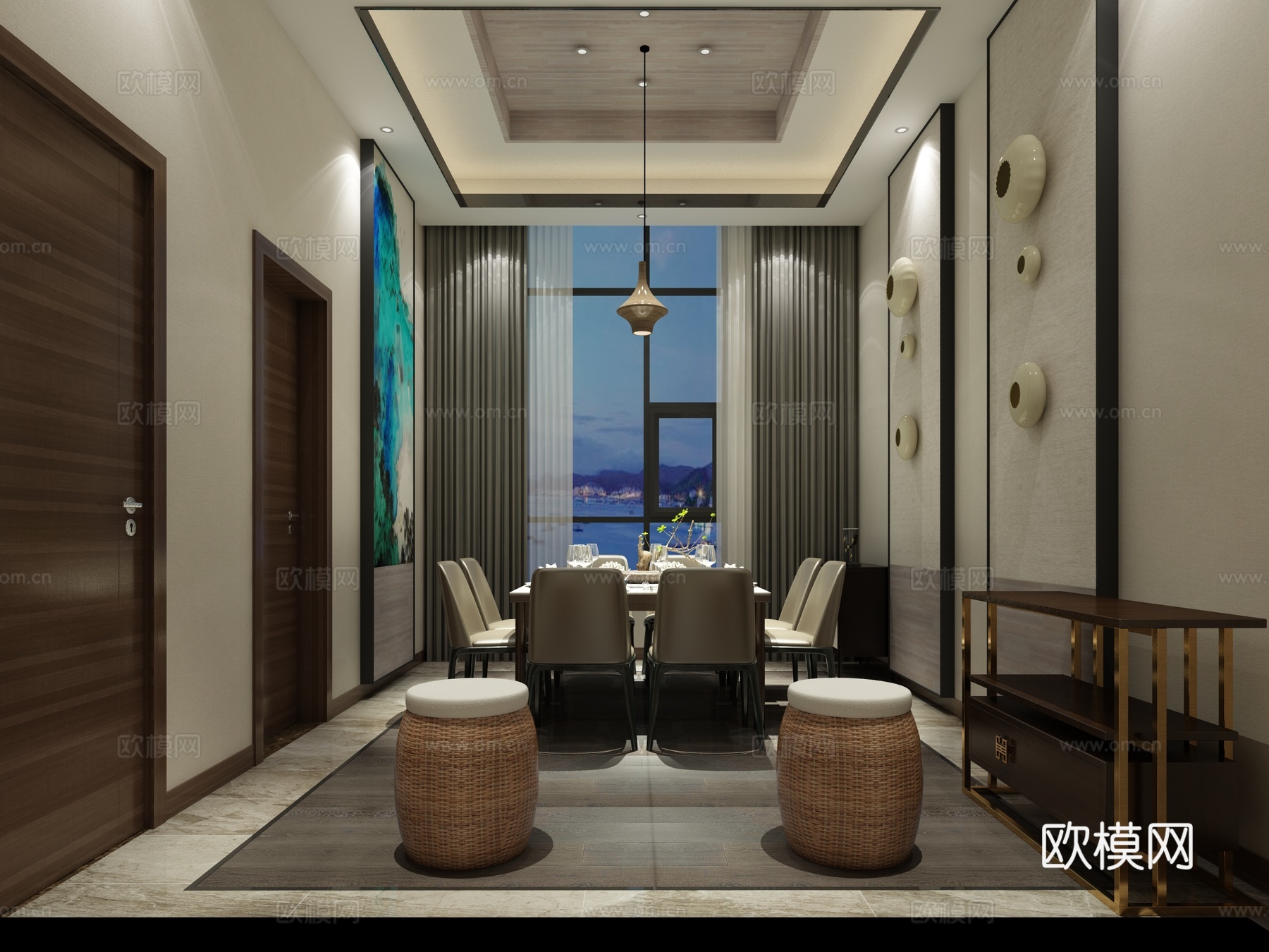 中式包厢包间3d模型下载（渲染图1）