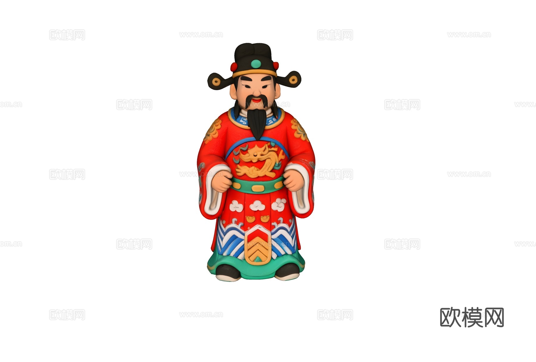 非遗手工彩泥财神雕塑美陈摆件su模型