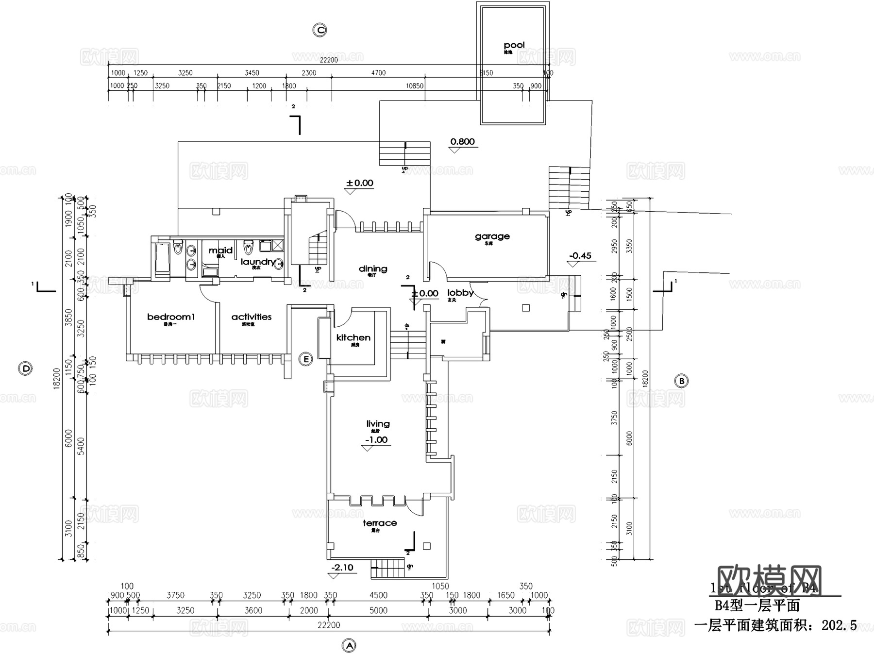 现代二层民宿别墅建筑结构CAD施工图cad施工图
