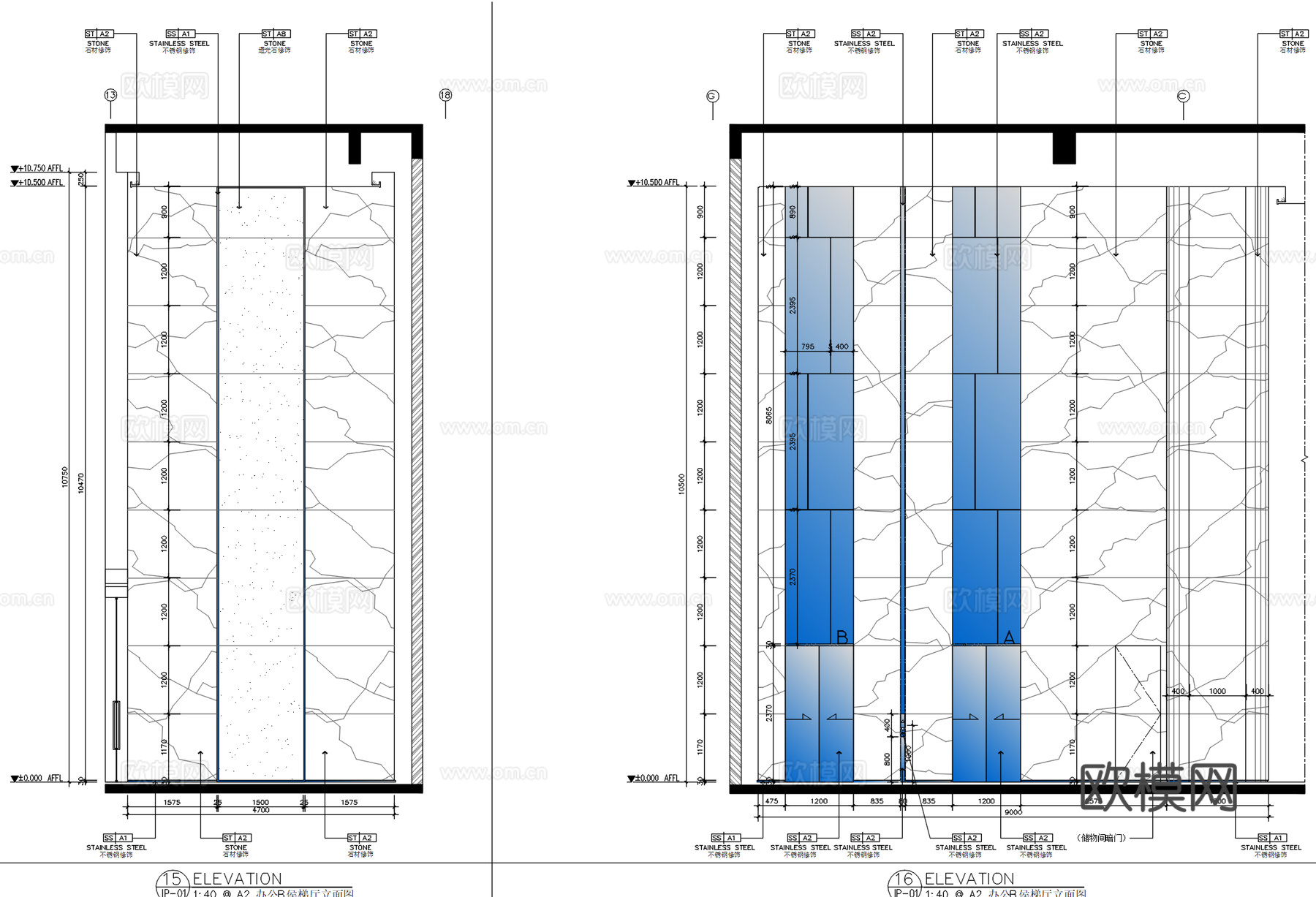 企业总部办公楼首层公区大堂电梯厅CAD施工图cad施工图