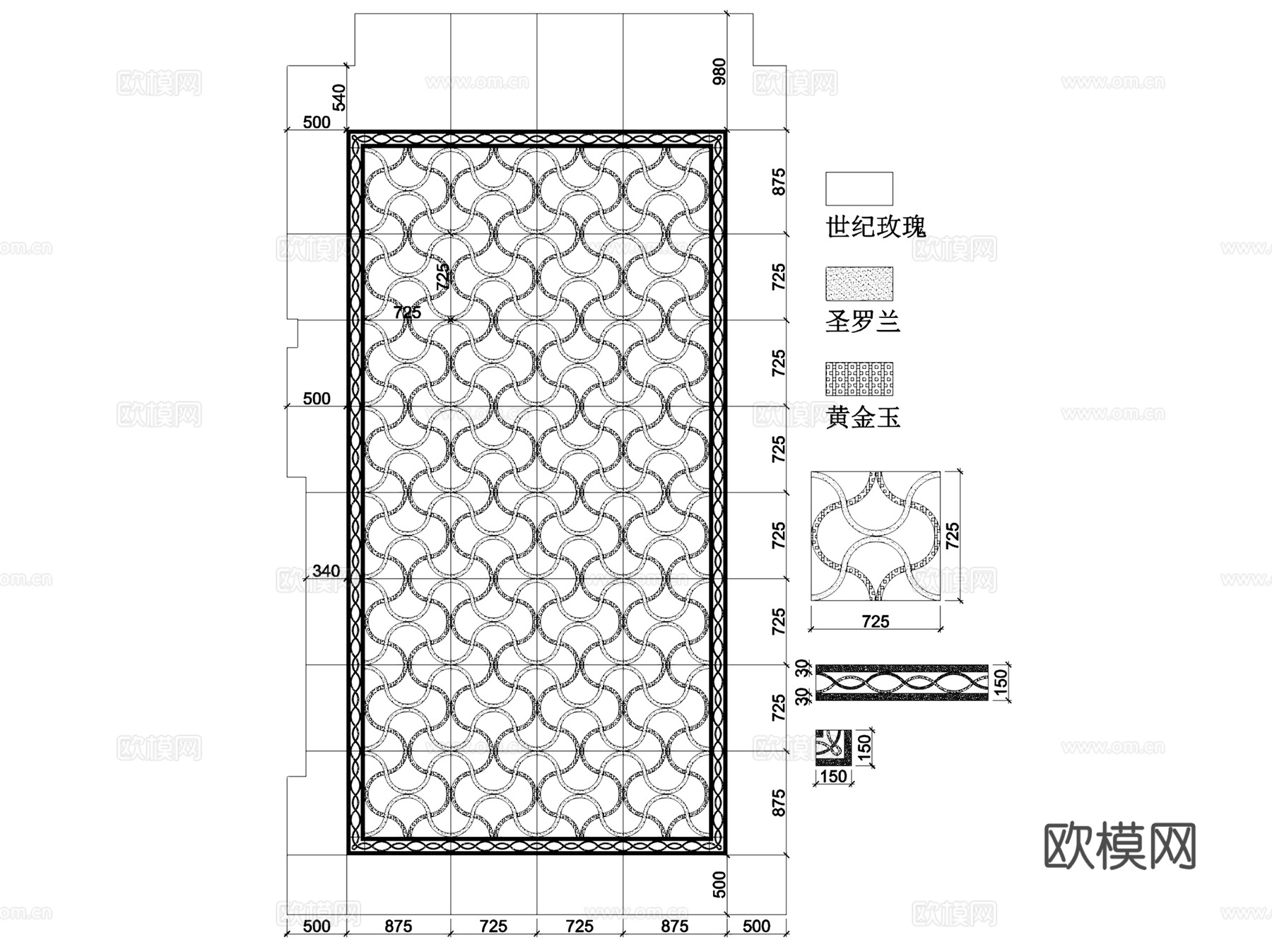 石材水刀铺装拼花图案纹样节点大样详图CAD施工图集 67套cad施工图
