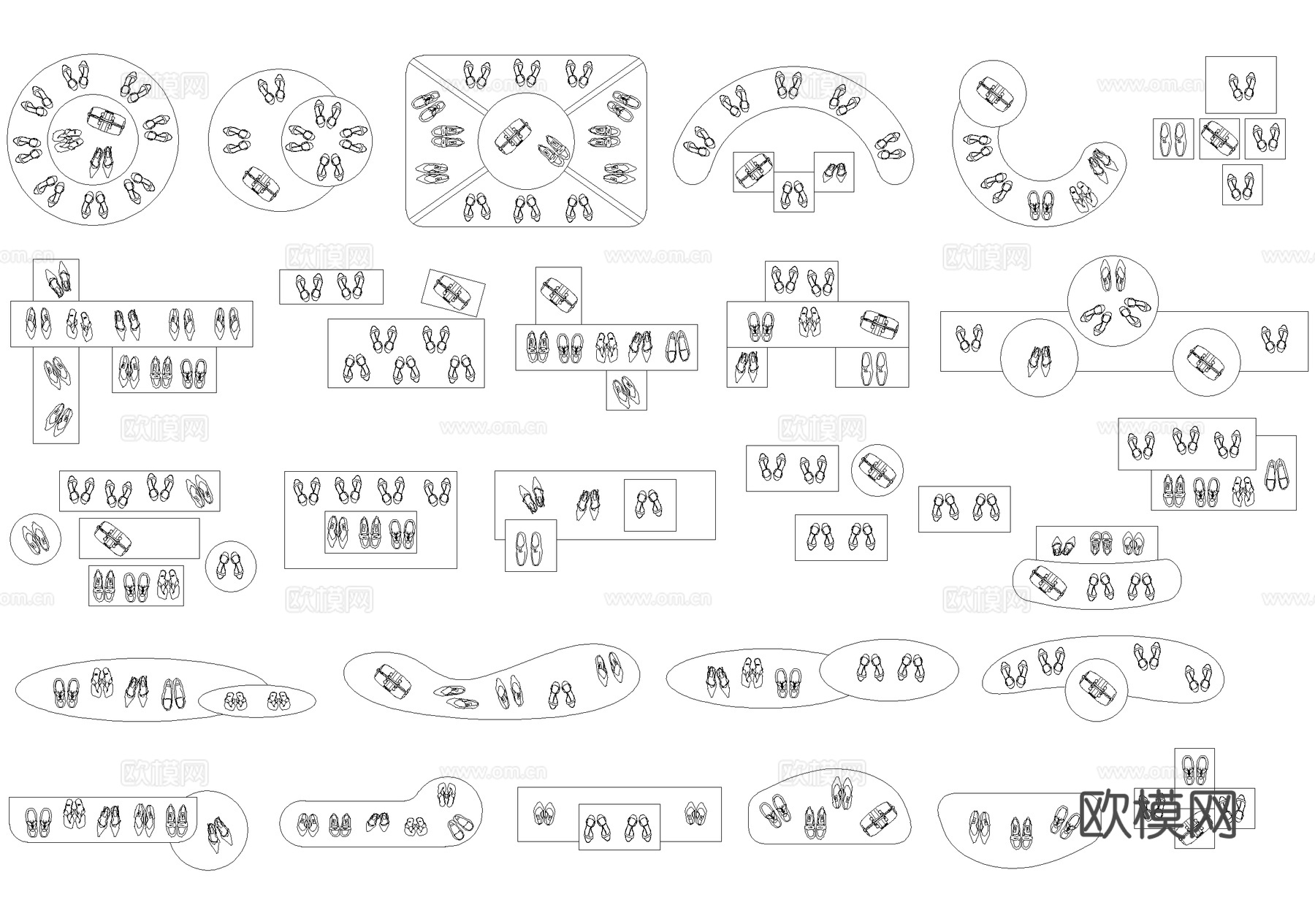 鞋架 货架 中岛台 商品架 展台展柜cad施工图