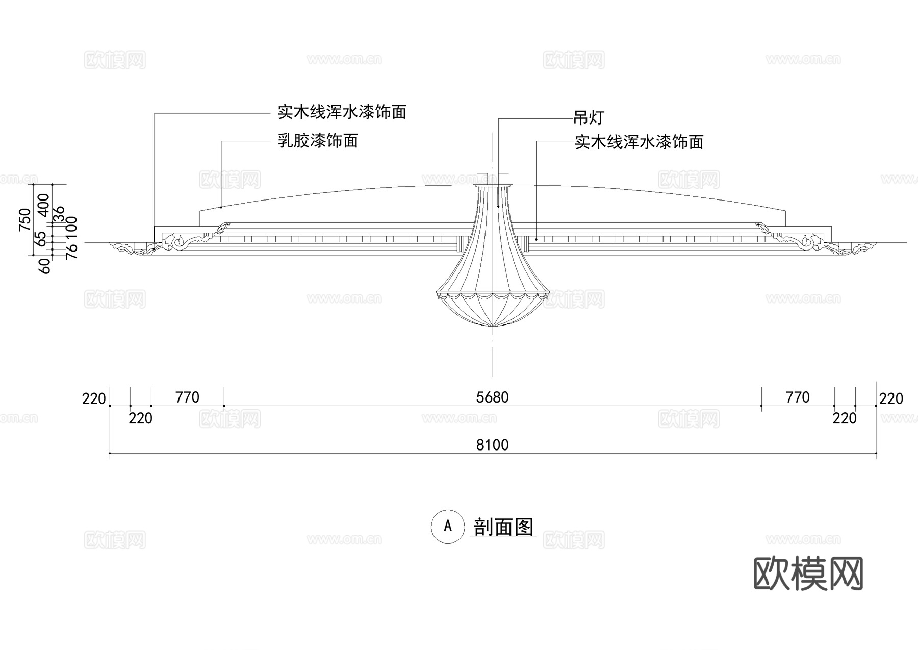 欧式顶棚吊顶天花平剖面CAD施工图cad施工图