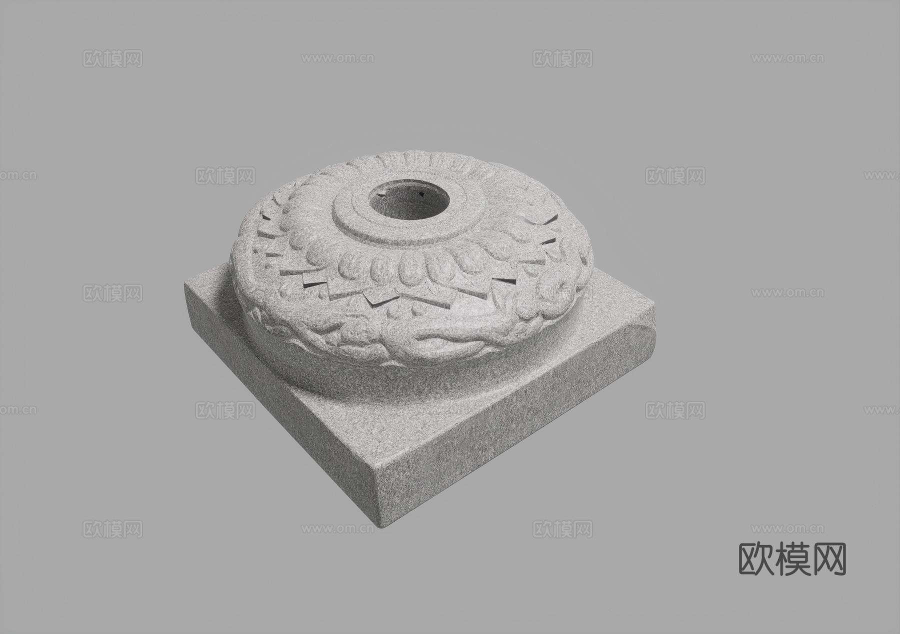 0082古建筑柱础花岗岩莲花柱础su模型