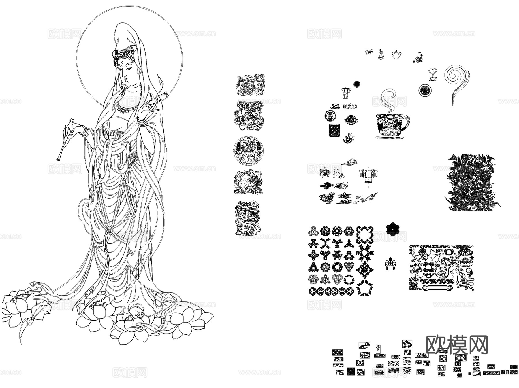 雕花图案花纹纹样装饰线条图块图库CAD施工图集 23套cad施工图