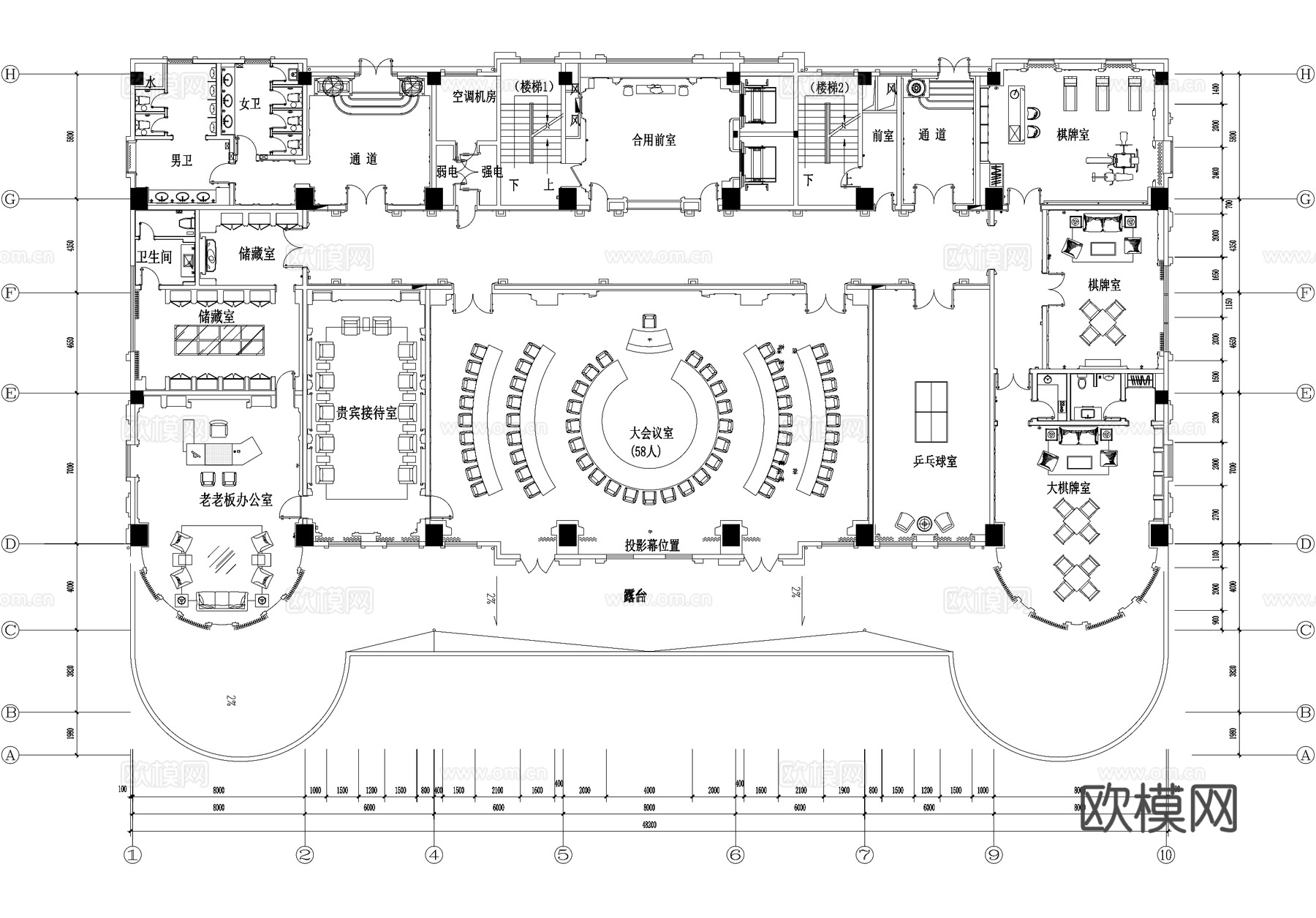 多功能大会议室报告厅平面图cad施工图