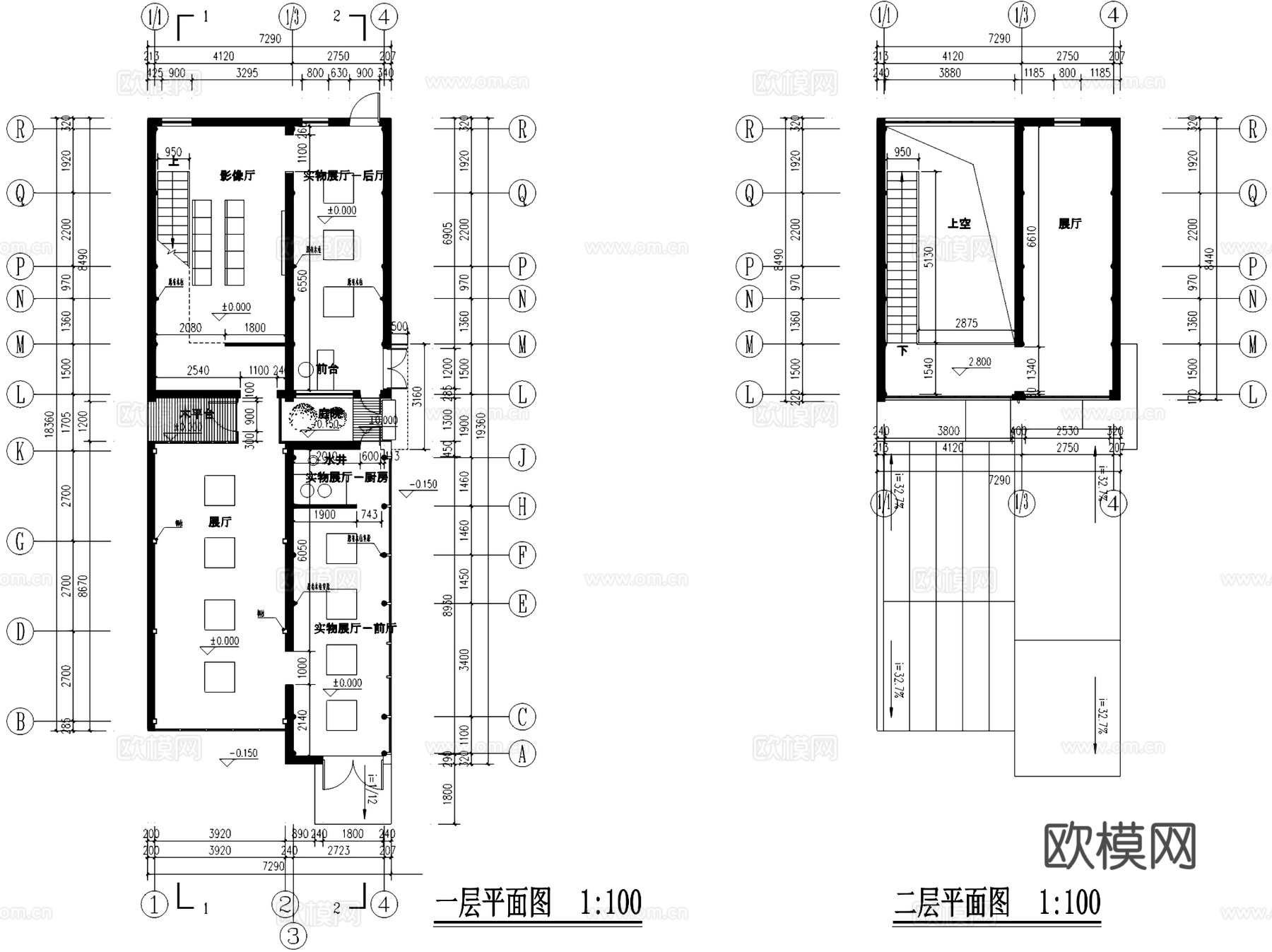 乡村民俗文化馆展厅建筑CAD施工图cad施工图