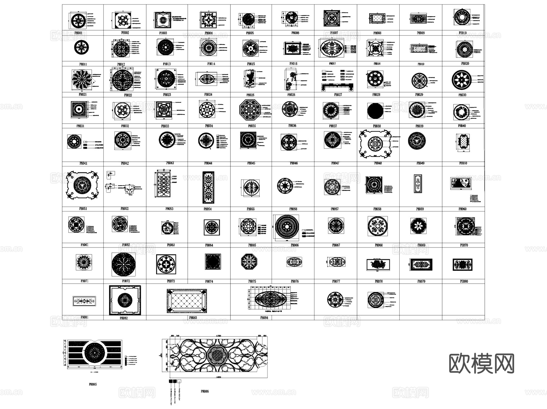石材水刀铺装拼花图案纹样节点大样详图CAD施工图集 67套cad施工图