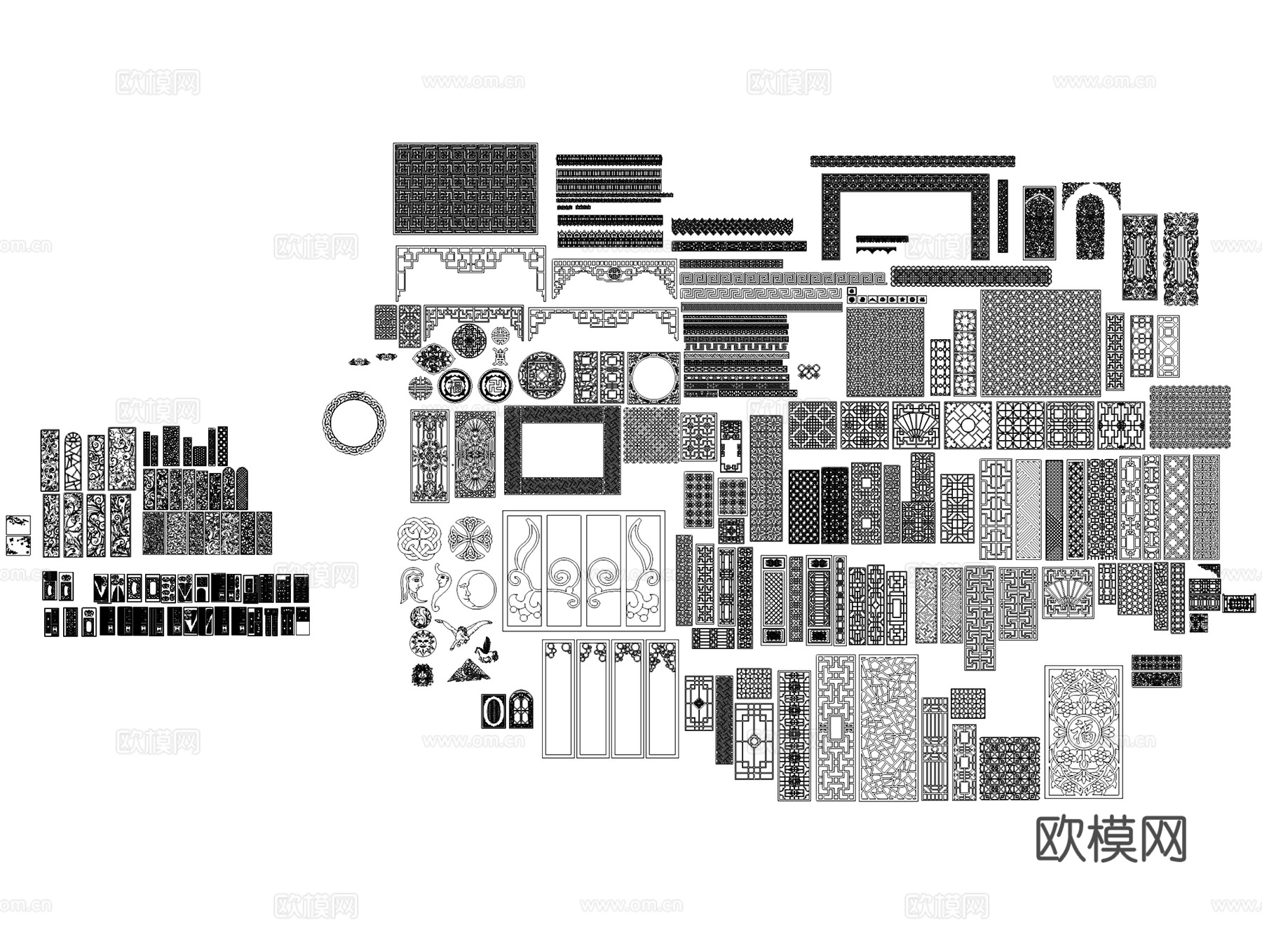 雕花图案花纹纹样装饰线条图块图库CAD施工图集 23套cad施工图