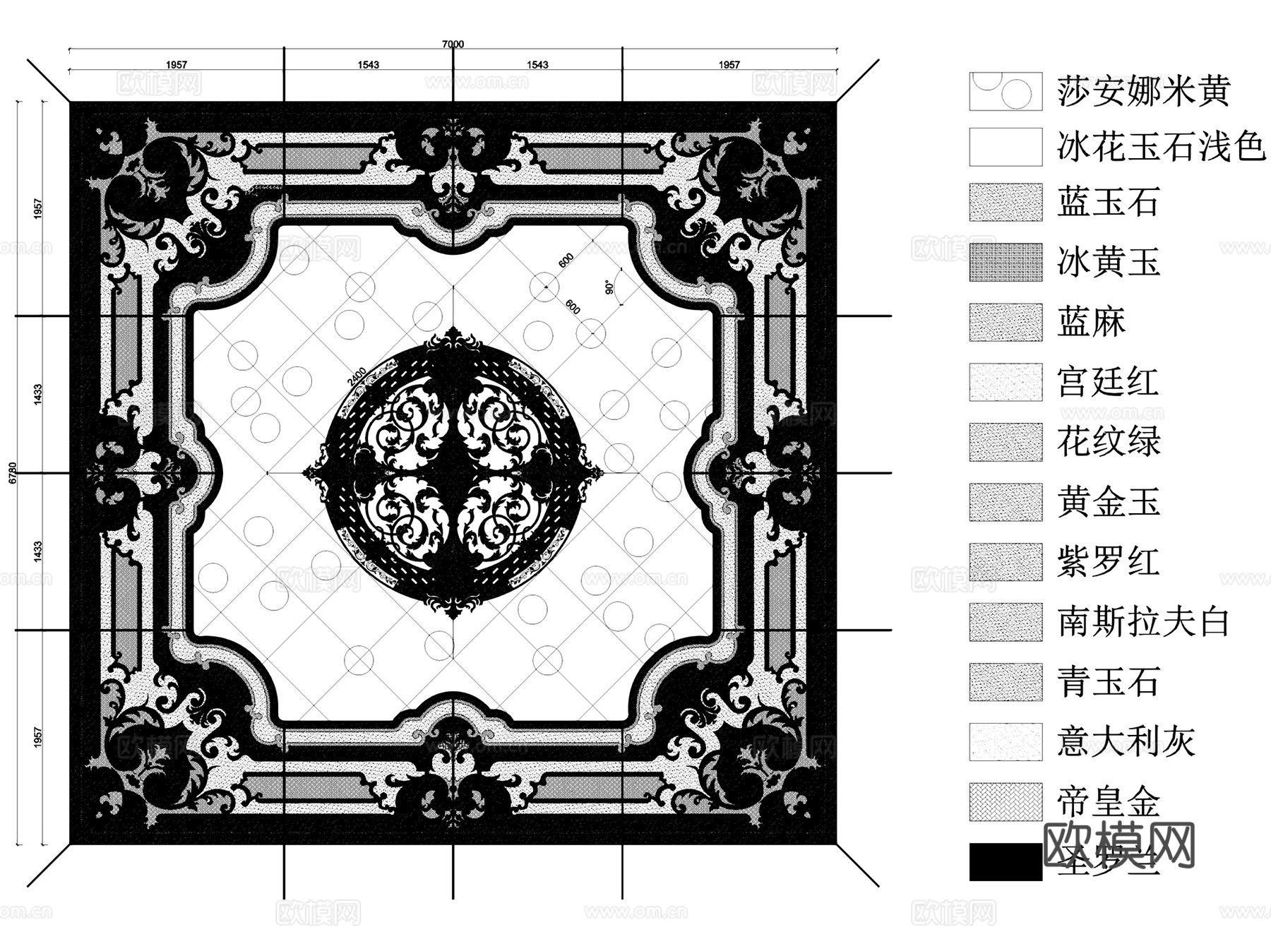 石材水刀铺装拼花图案纹样节点大样详图CAD施工图集 67套cad施工图