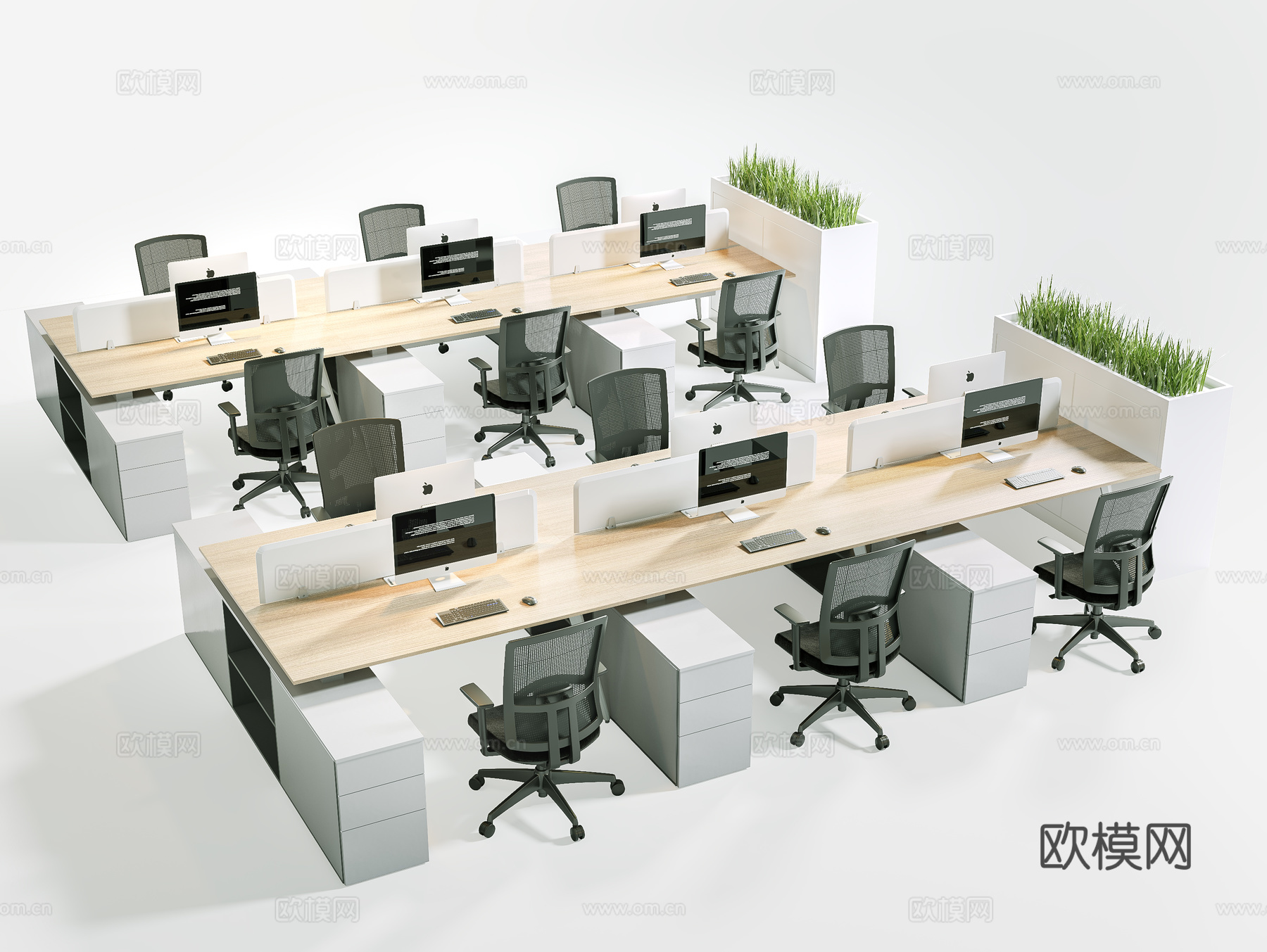 现代办公桌椅 职员工位 办公桌椅 公共办公桌椅su模型