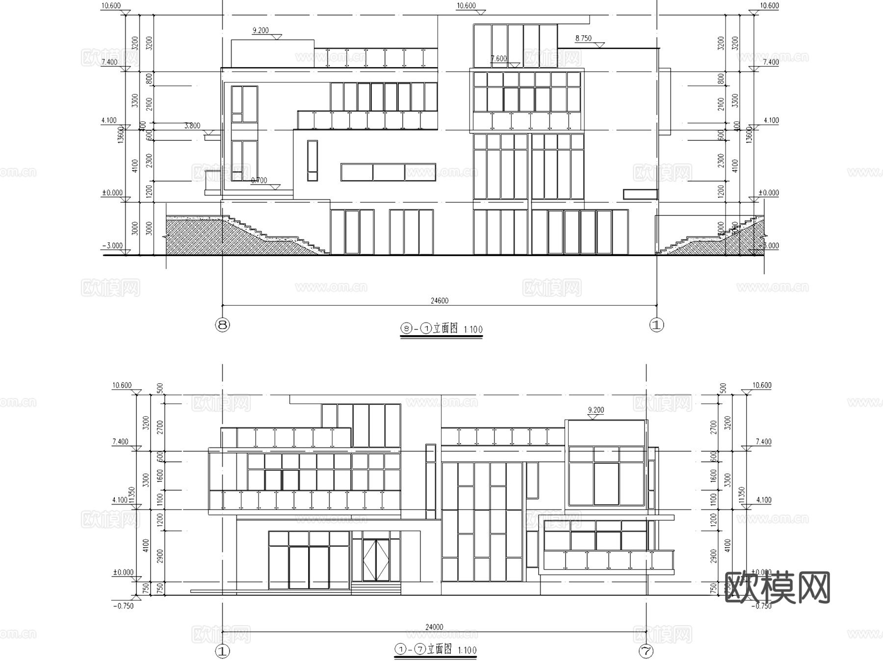 二层独栋别墅带地下室建筑CAD施工图cad施工图