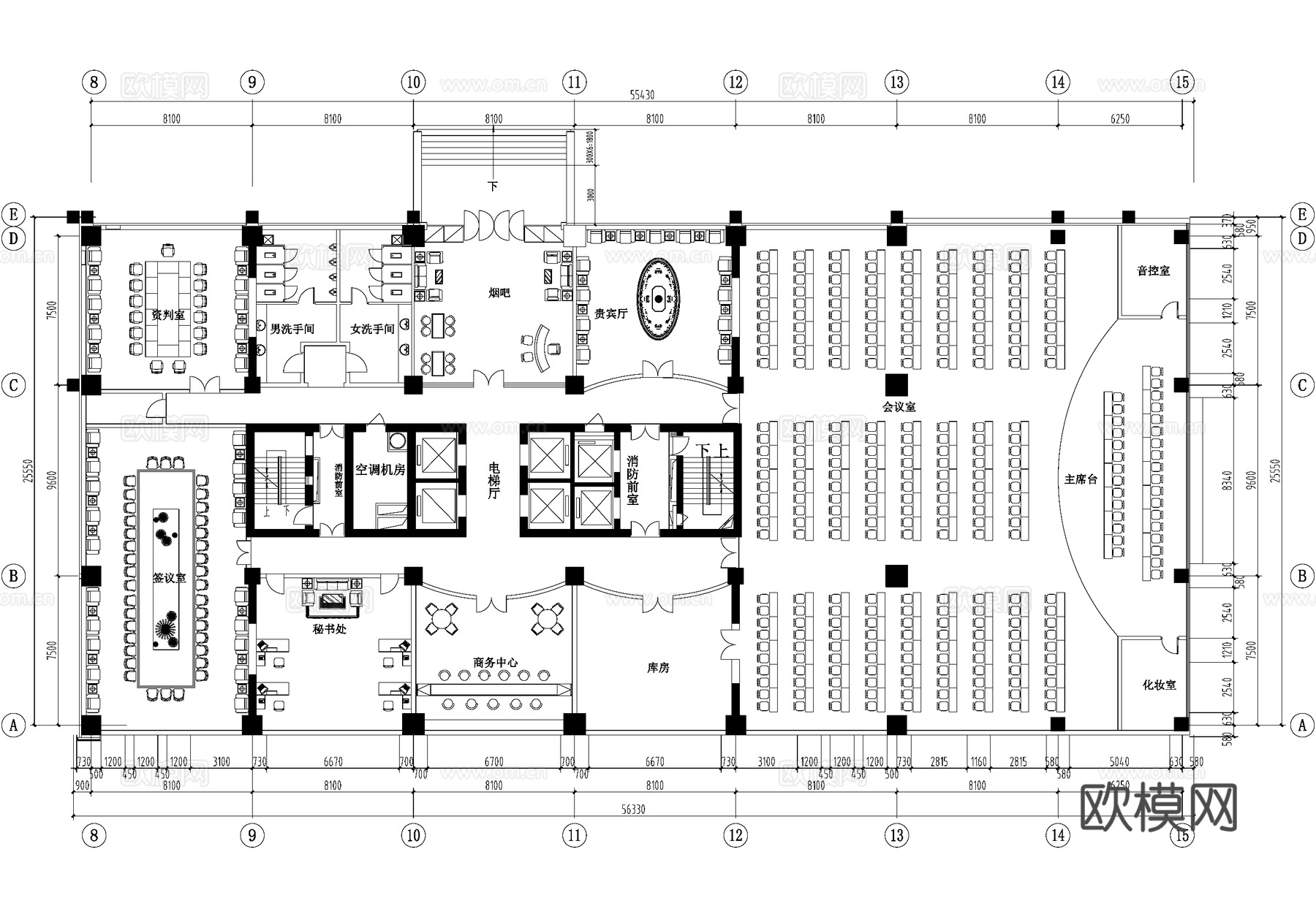 多功能大会议室报告厅平面图cad施工图