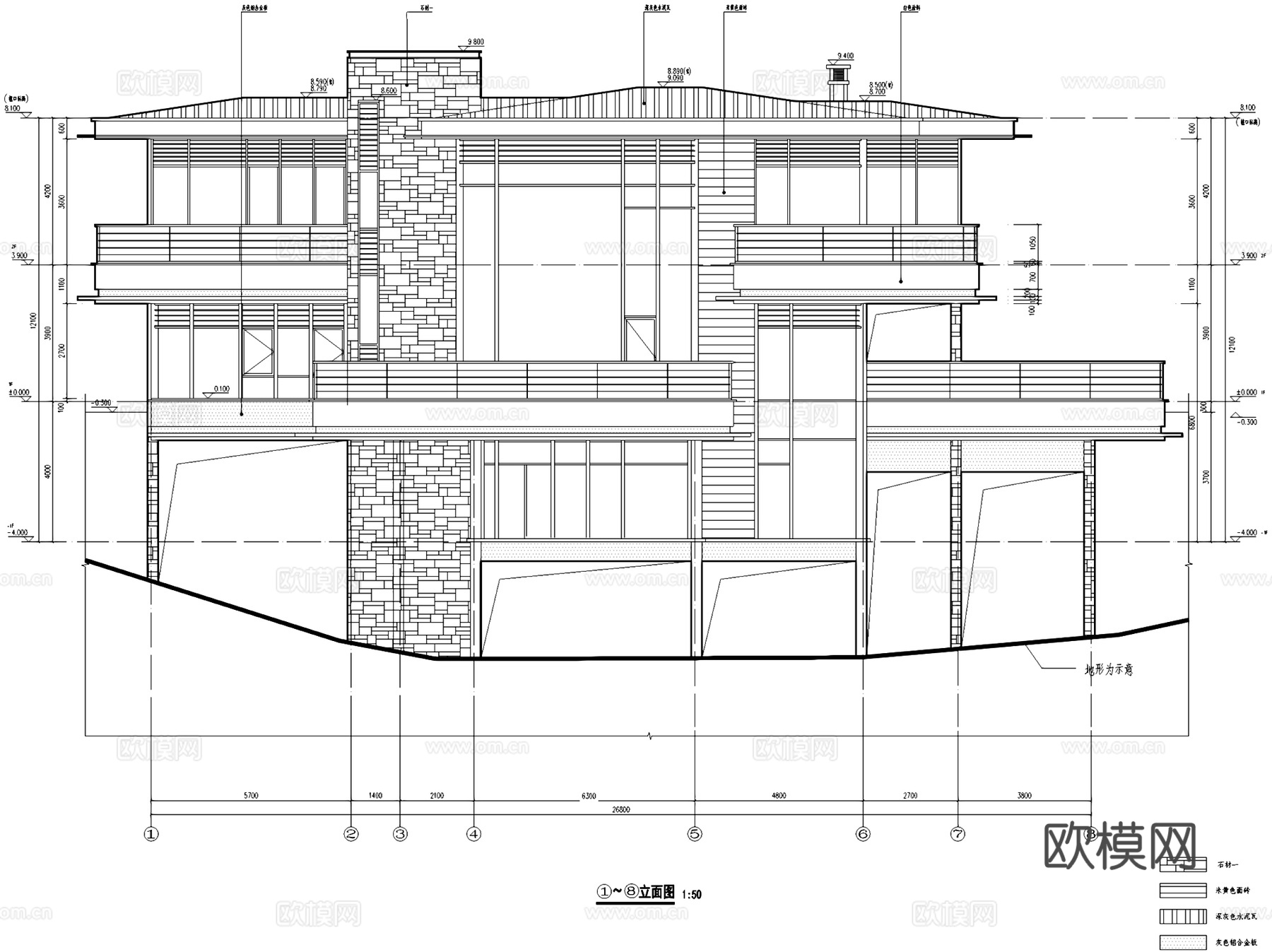 东部华侨城天麓八区山地别墅建筑CAD施工图cad施工图