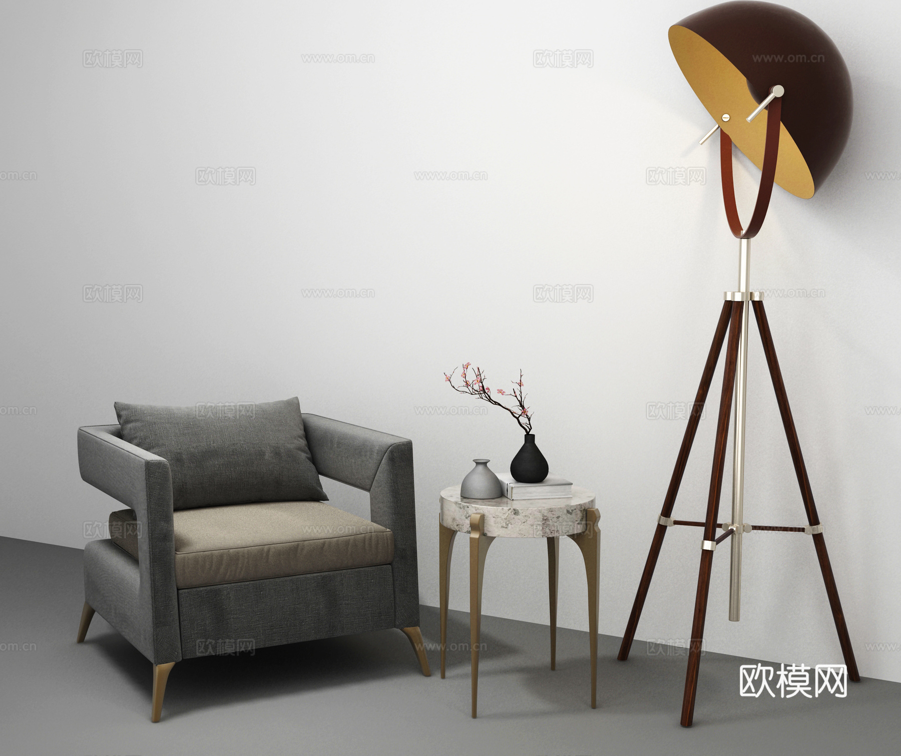 新中式沙发茶几组合3d模型下载（渲染图2）