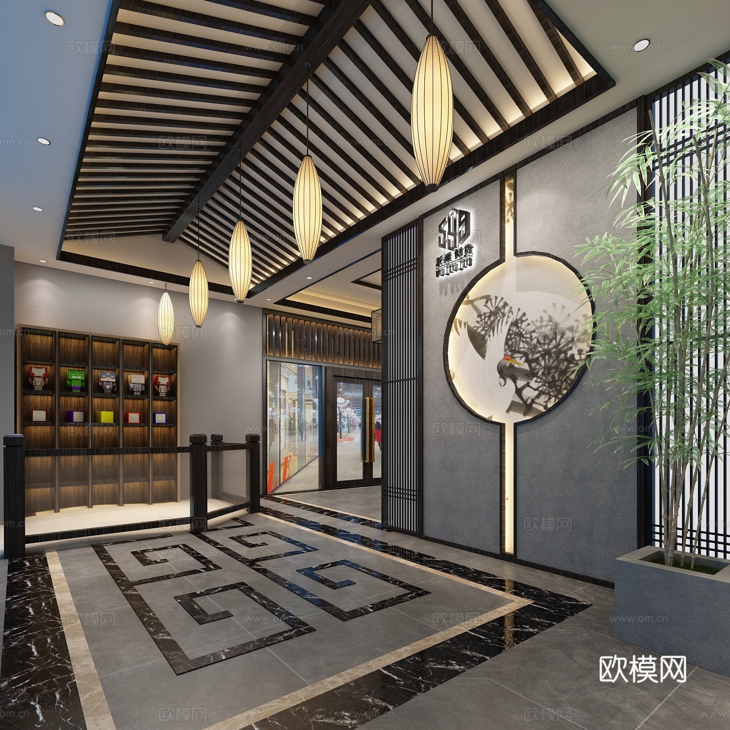 新中式火锅店3d模型下载（渲染图1）