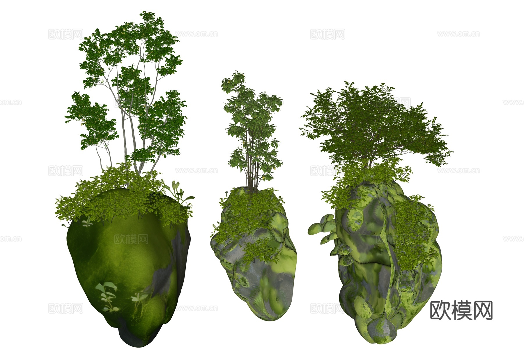 苔藓石头 悬浮石头 景观石头 室内景观石 景观雕塑 景观装置su模型