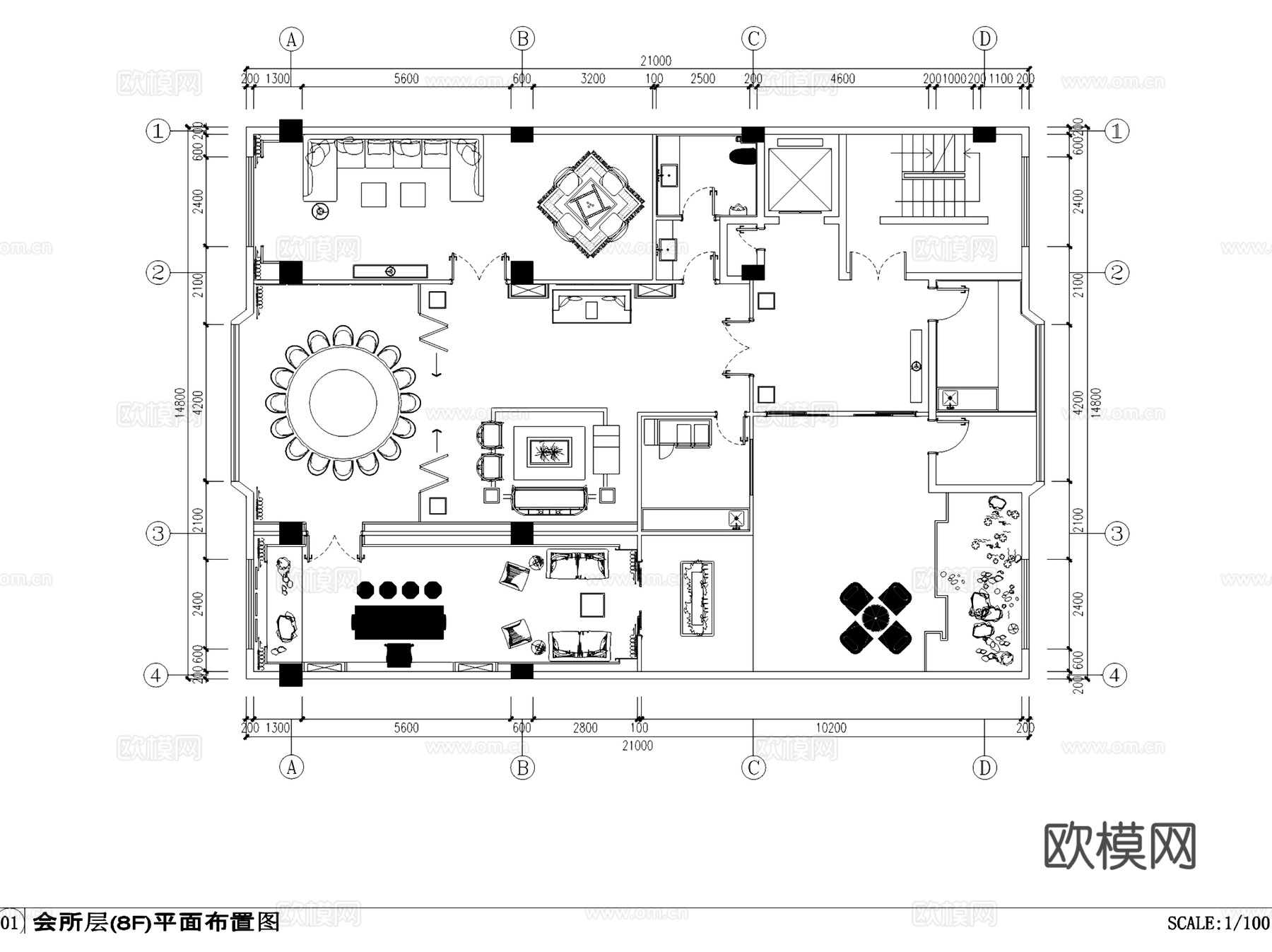 河池公寓酒店会所层室内工装CAD施工图cad施工图