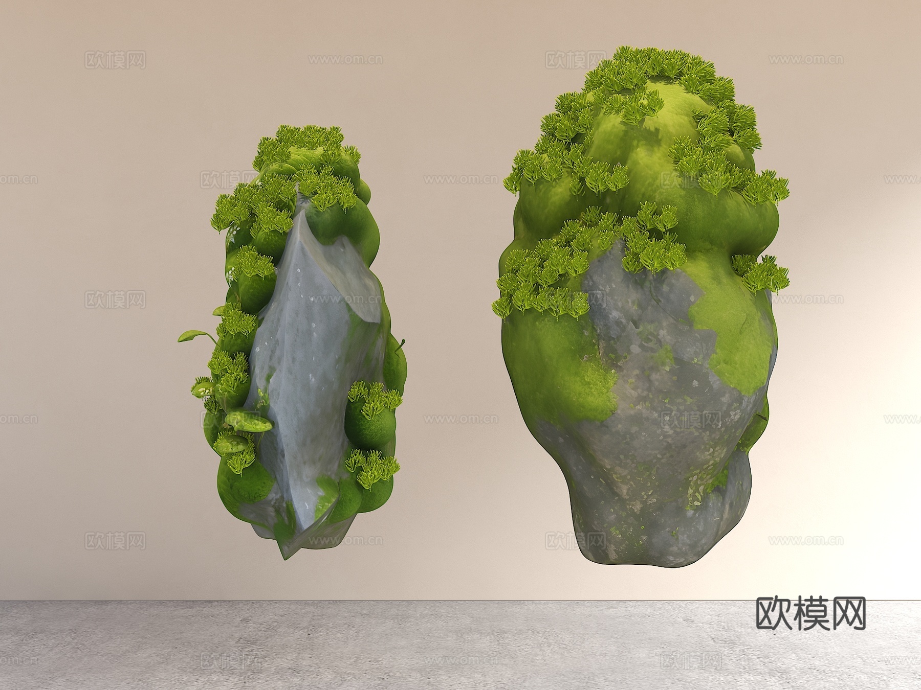 苔藓石头 悬浮石头 景观石头 室内景观石 景观雕塑 景观装置su模型