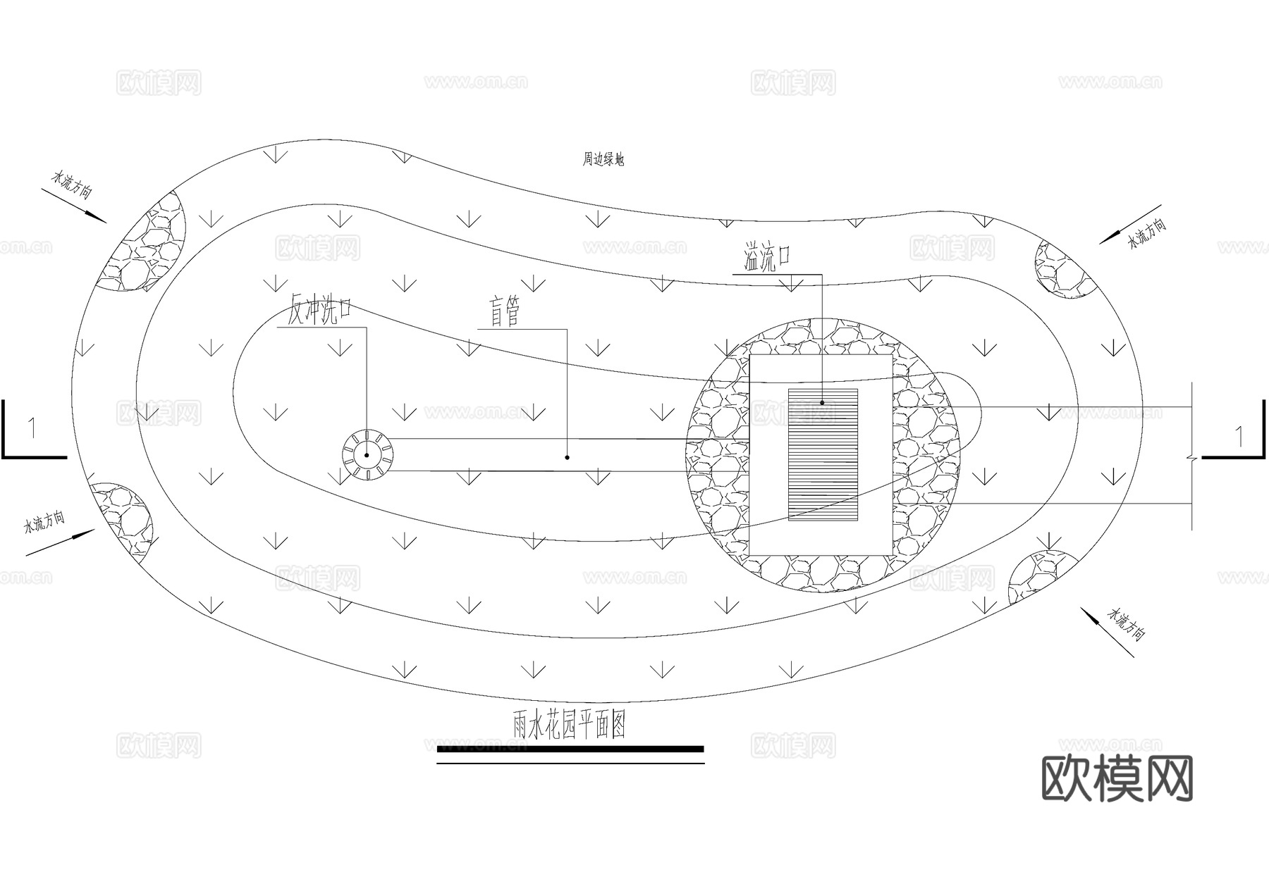 雨水花园溢流口 穿孔管 海绵城市设施给排水节点cad施工图