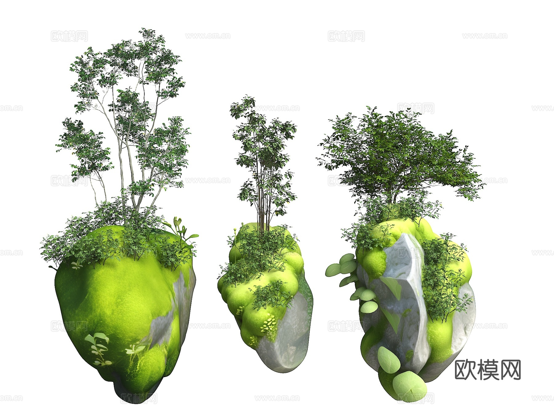 苔藓石头 悬浮石头 景观石头 室内景观石 景观雕塑 景观装置su模型