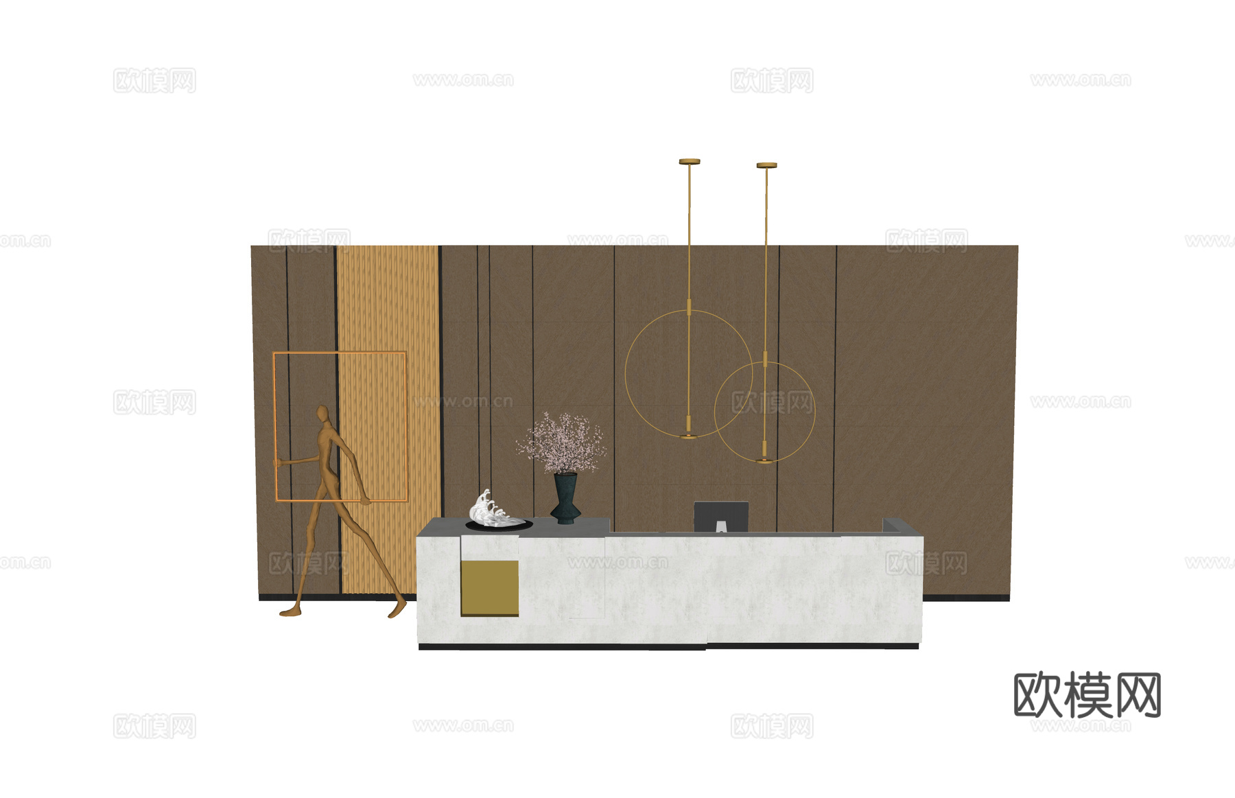 办公 酒店前台 电脑 前台接待su模型