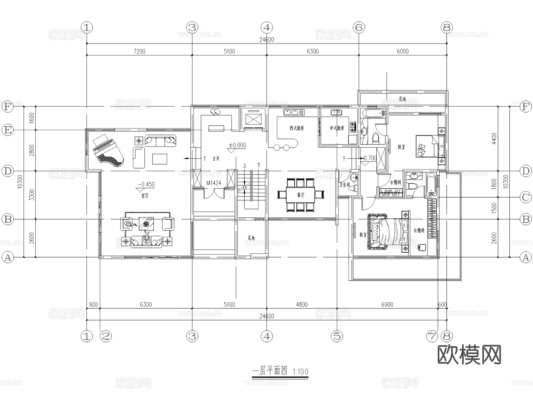二层独栋别墅带地下室建筑CAD施工图cad施工图