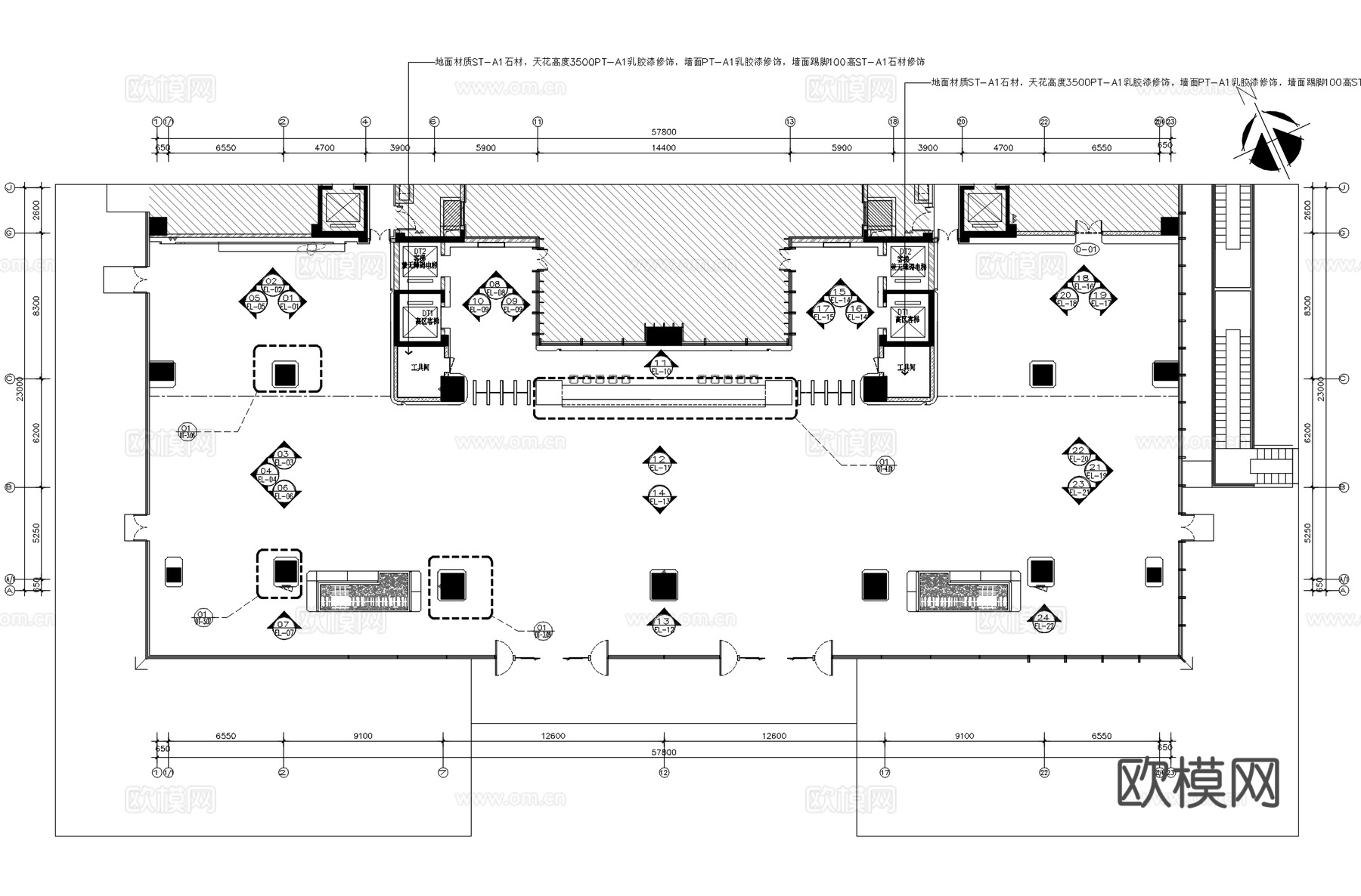 企业总部办公楼首层公区大堂电梯厅CAD施工图cad施工图