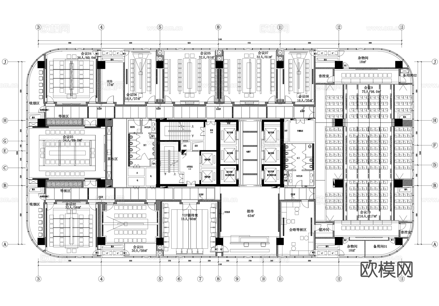 多功能大会议室报告厅平面图cad施工图