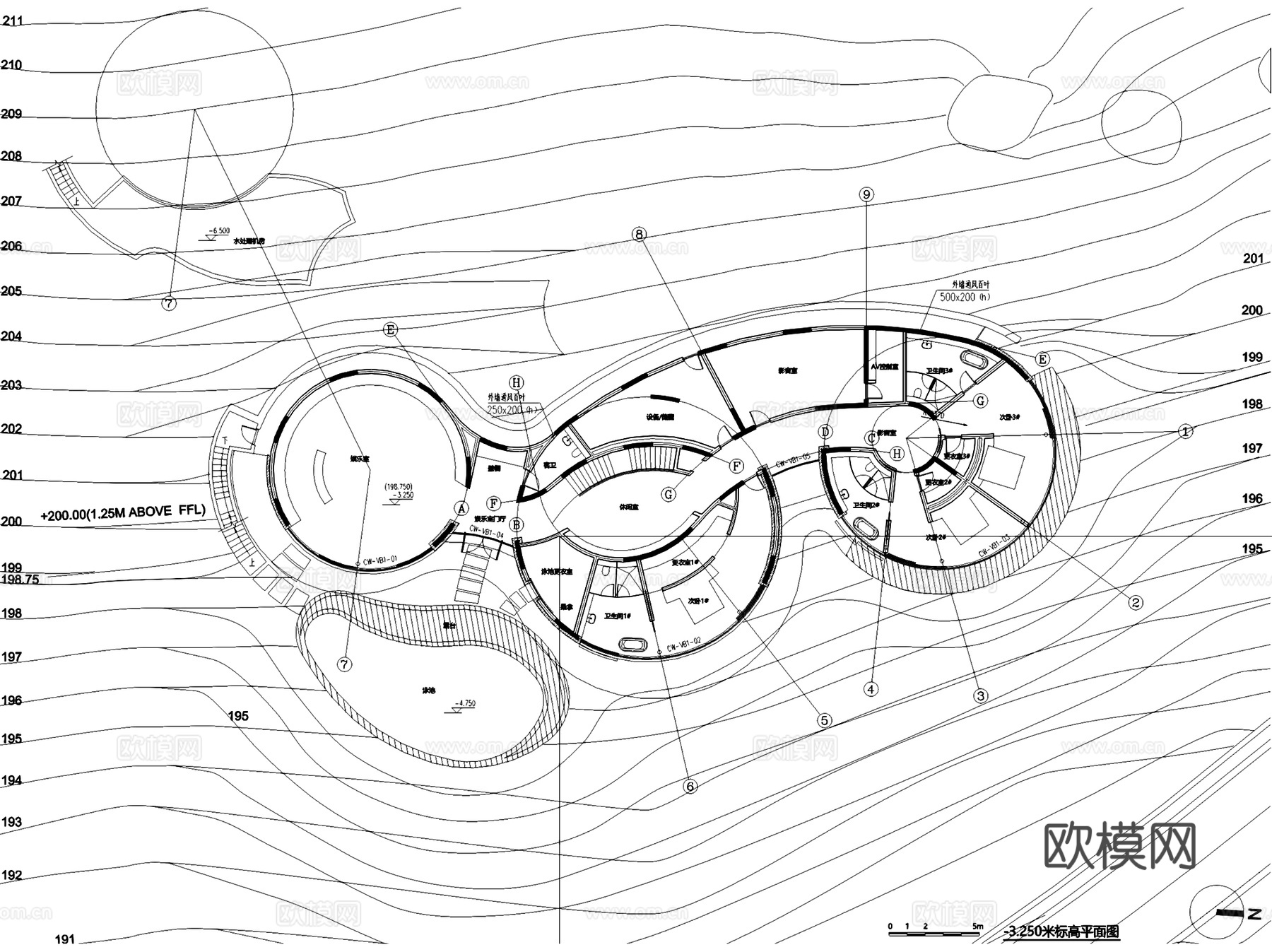 豪华山地度假别墅酒店建筑CAD施工图cad施工图