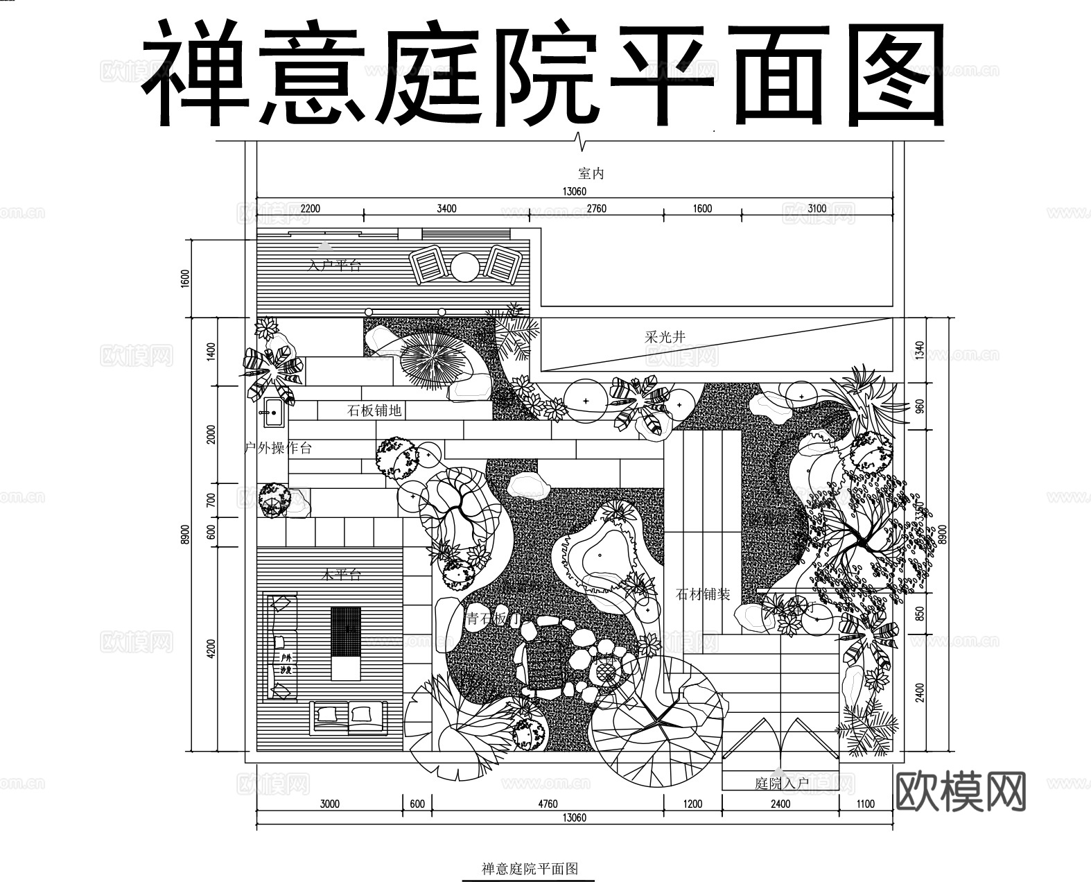 禅意庭院平面图cad施工图