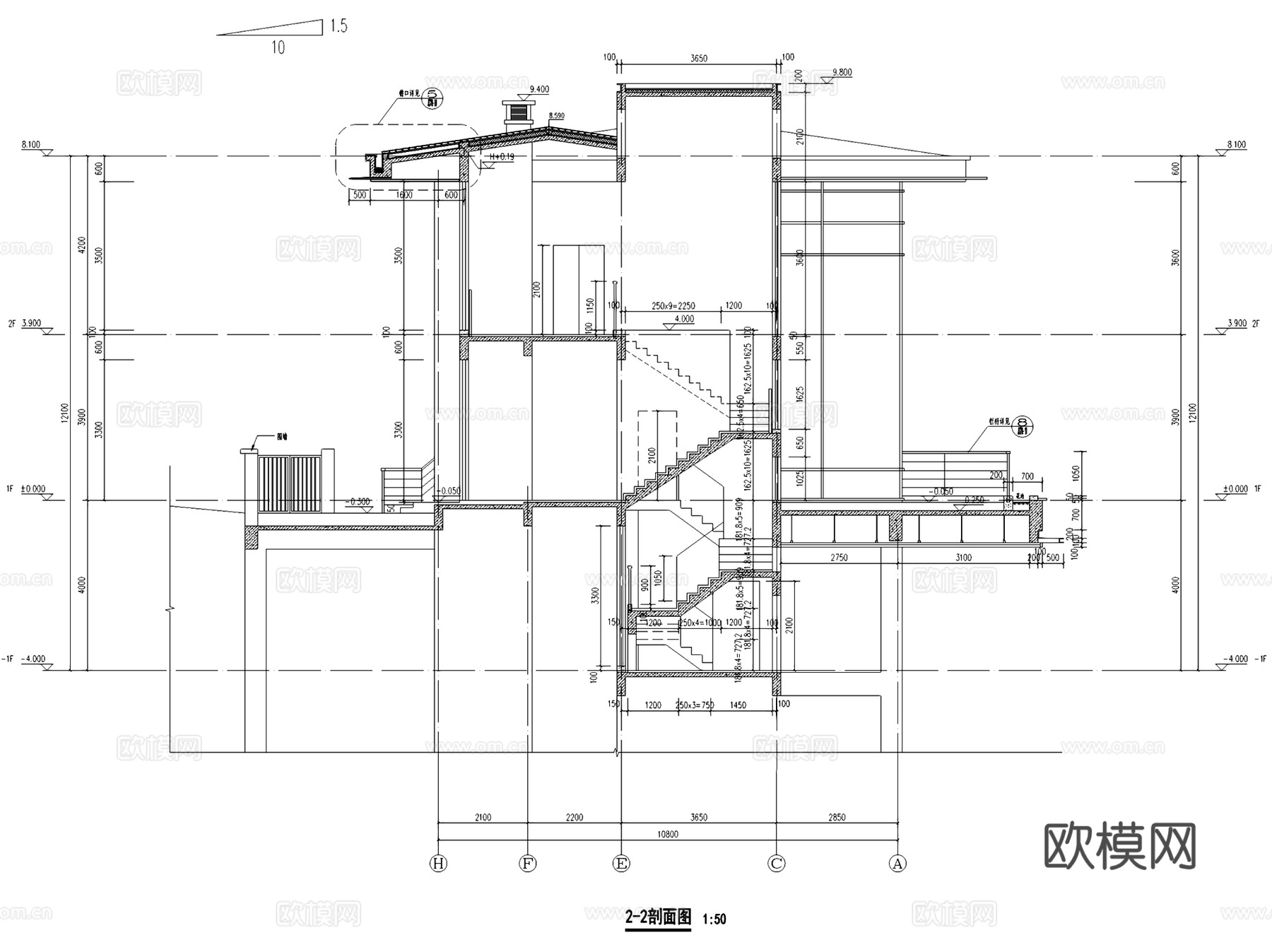 东部华侨城天麓八区山地别墅建筑CAD施工图cad施工图