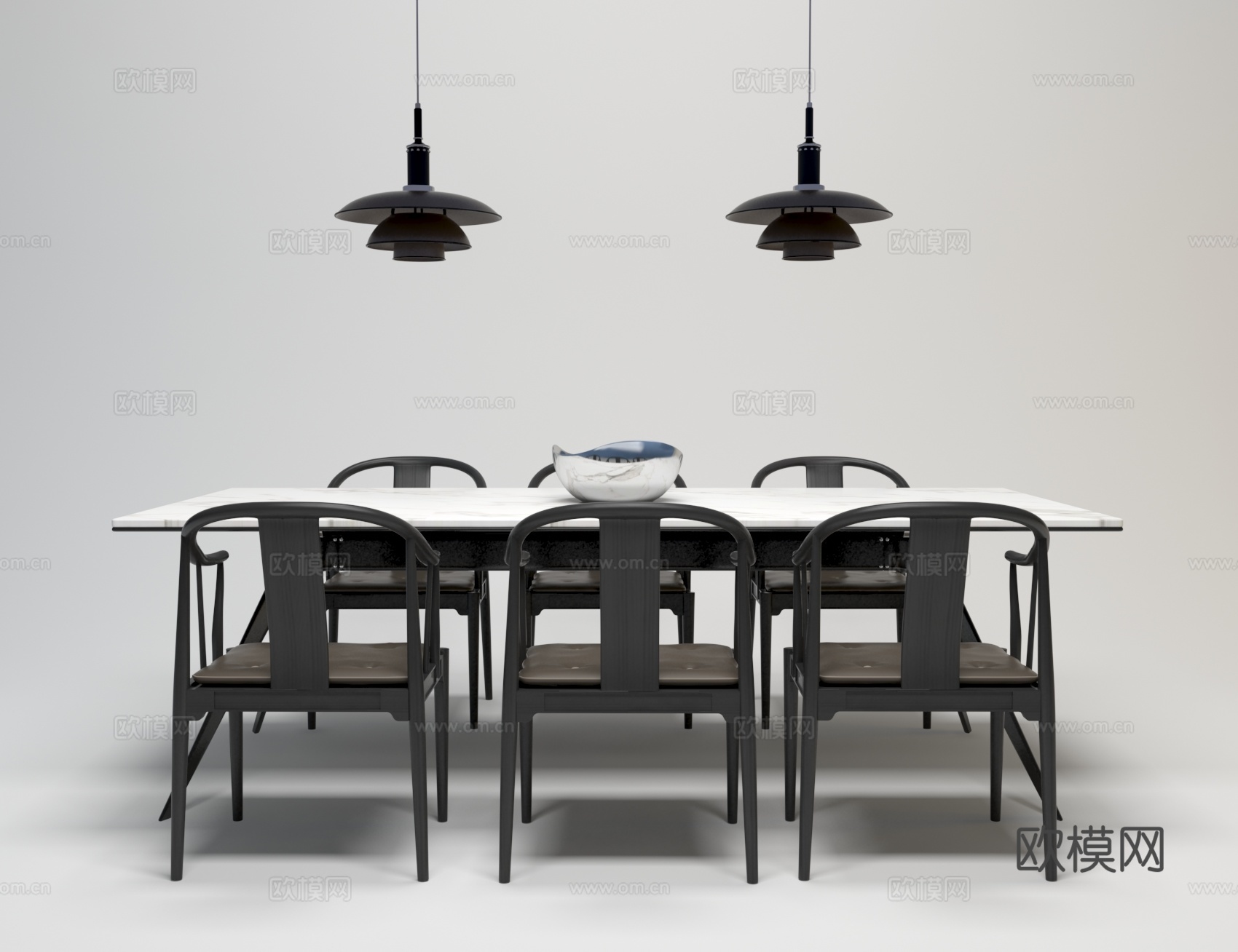北欧方形厂长 木质简约椅子 简约吊灯3d模型下载（渲染图2）