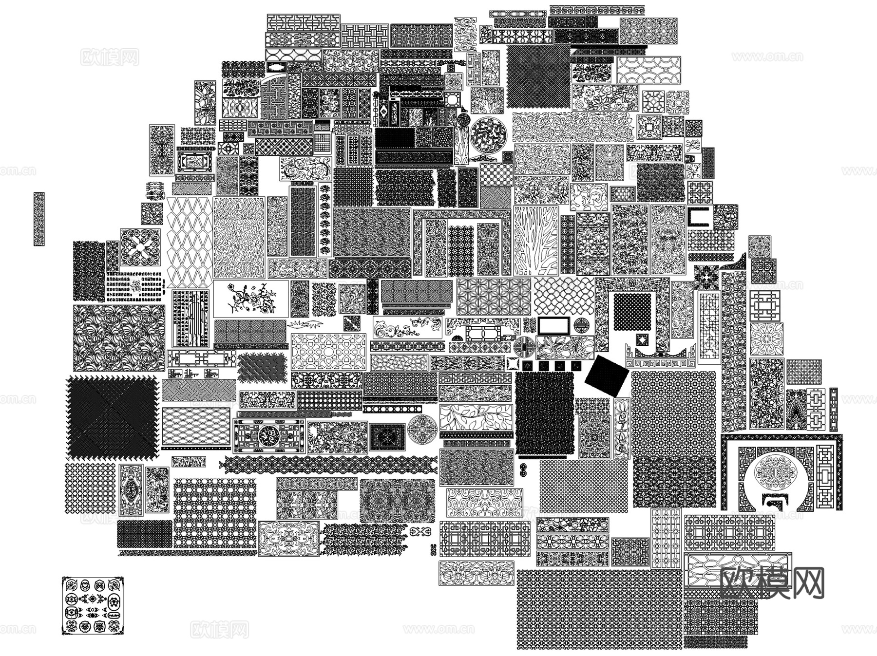 雕花图案花纹纹样装饰线条图块图库CAD施工图集 23套cad施工图