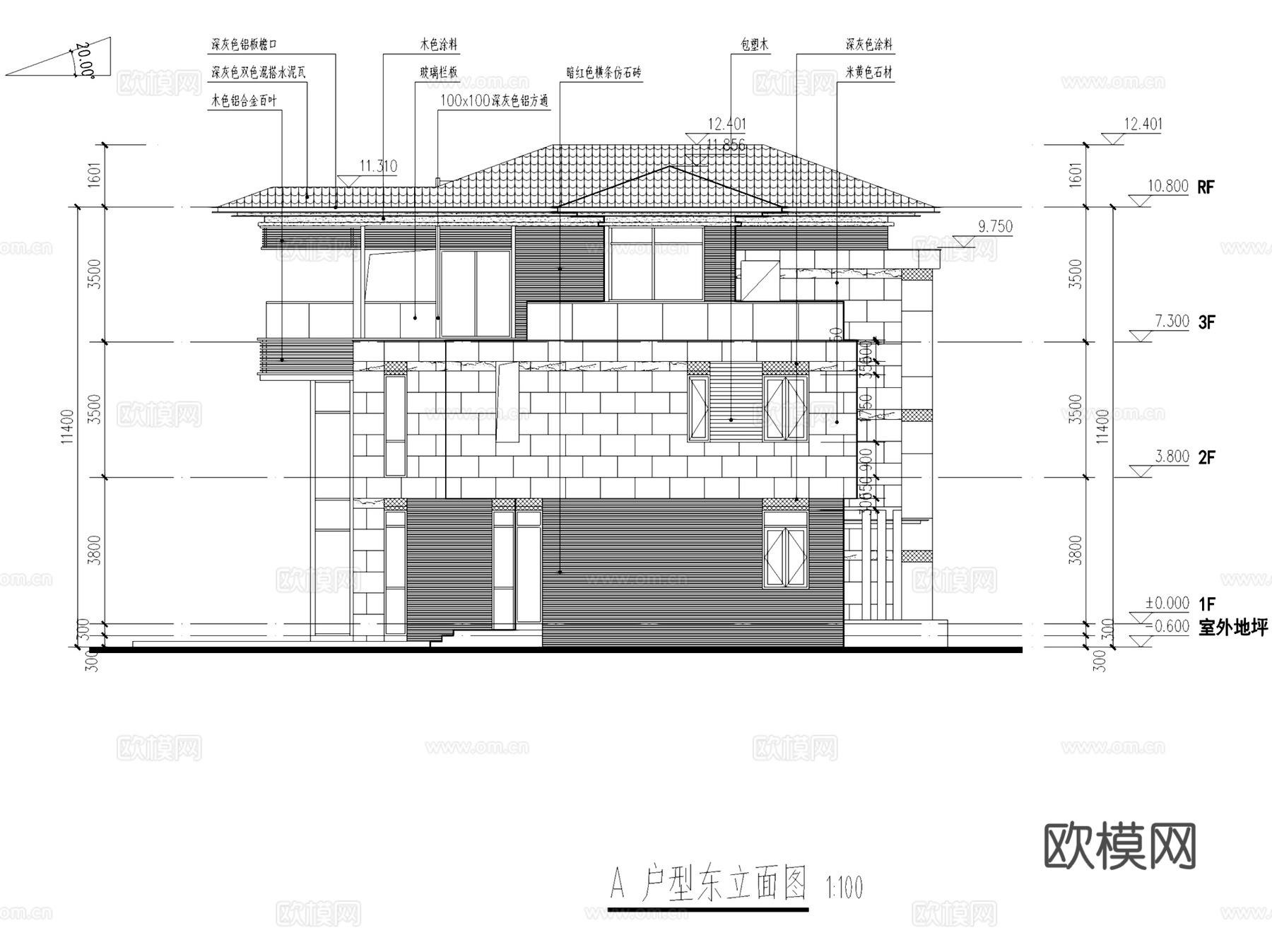 两厅四套间三层别墅建筑CAD施工图cad施工图