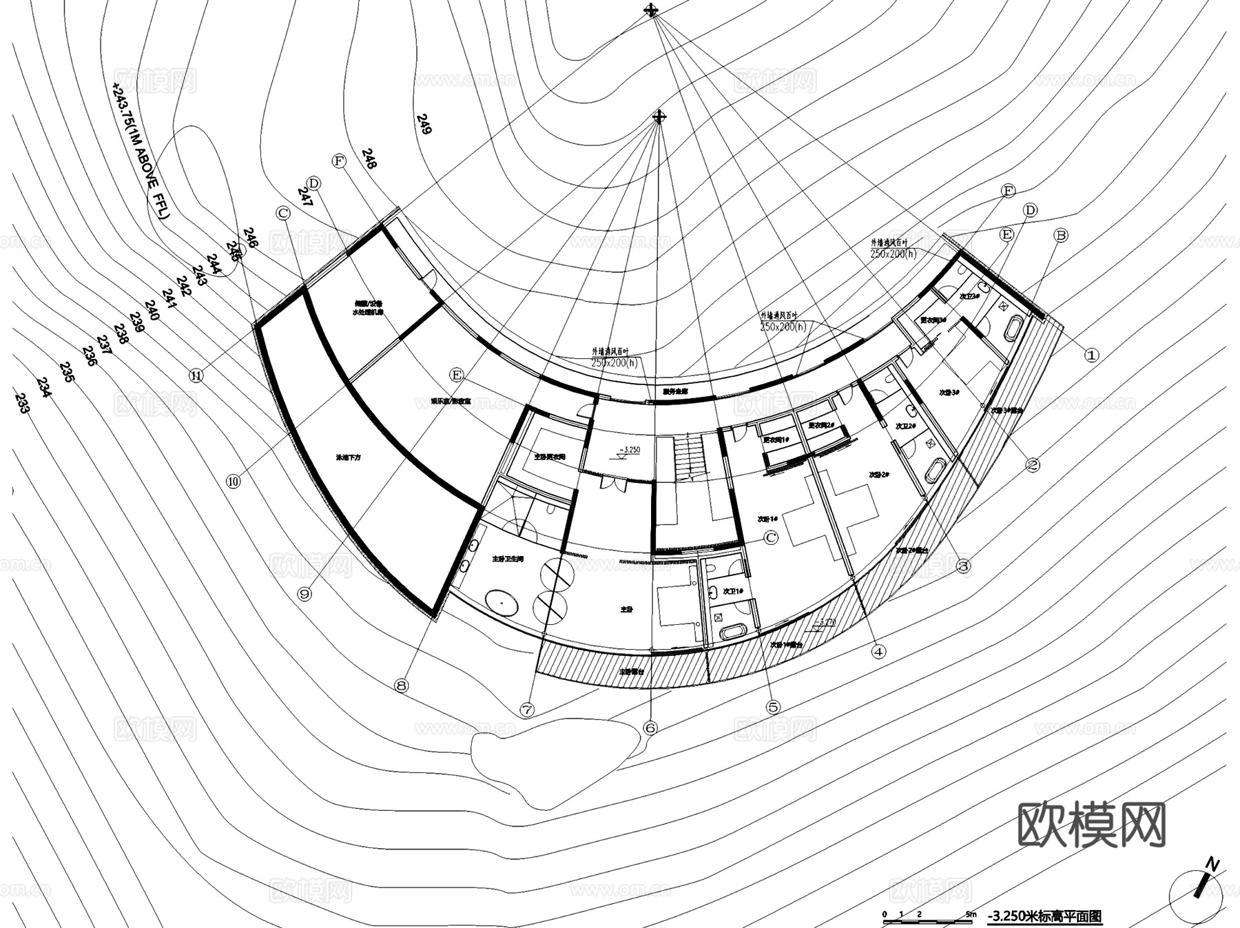 豪华山地度假别墅酒店建筑CAD施工图cad施工图