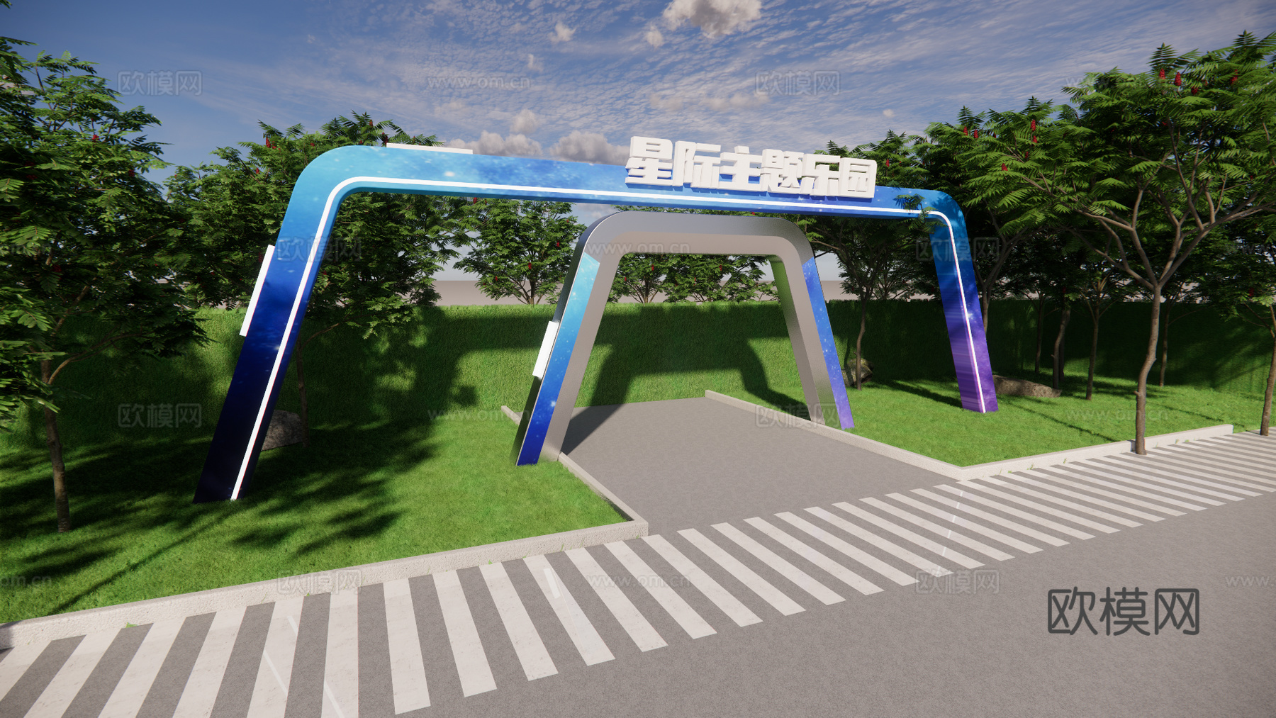 科技美陈打卡 科技美陈装置 星际主题乐园  公园建筑门头su模型