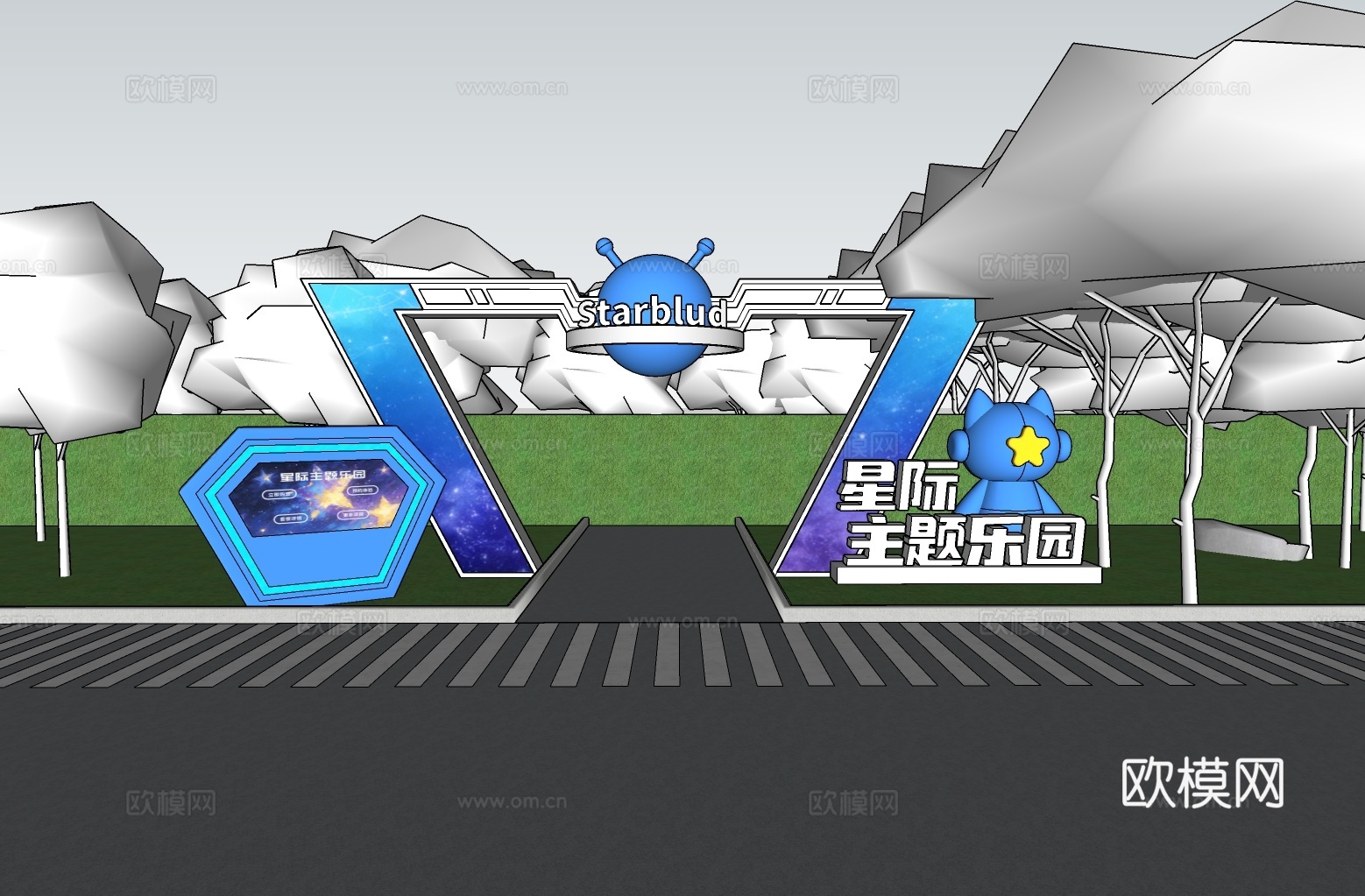 科技美陈打卡 科技美陈装置 星际主题乐园  公园建筑门头su模型