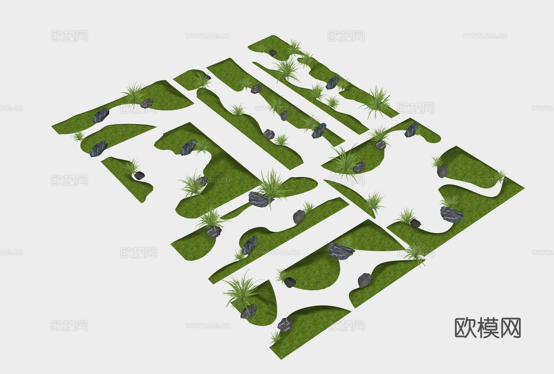 现代微地形 草坡 小山包 小土坡 枯山水 绿岛 庭院景观 景su模型