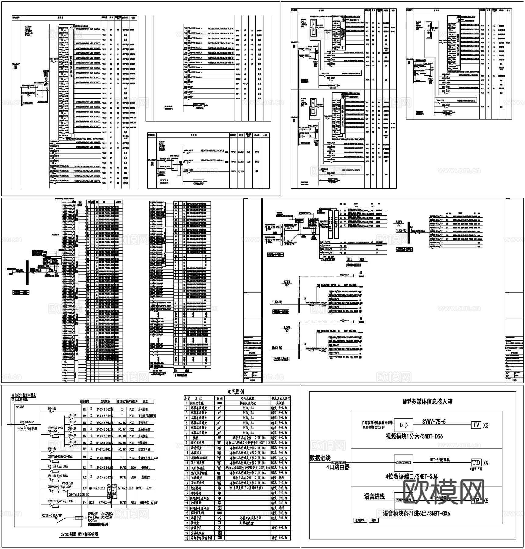 电气系统图强弱电配电箱开关插座电路CAD素材图库cad施工图