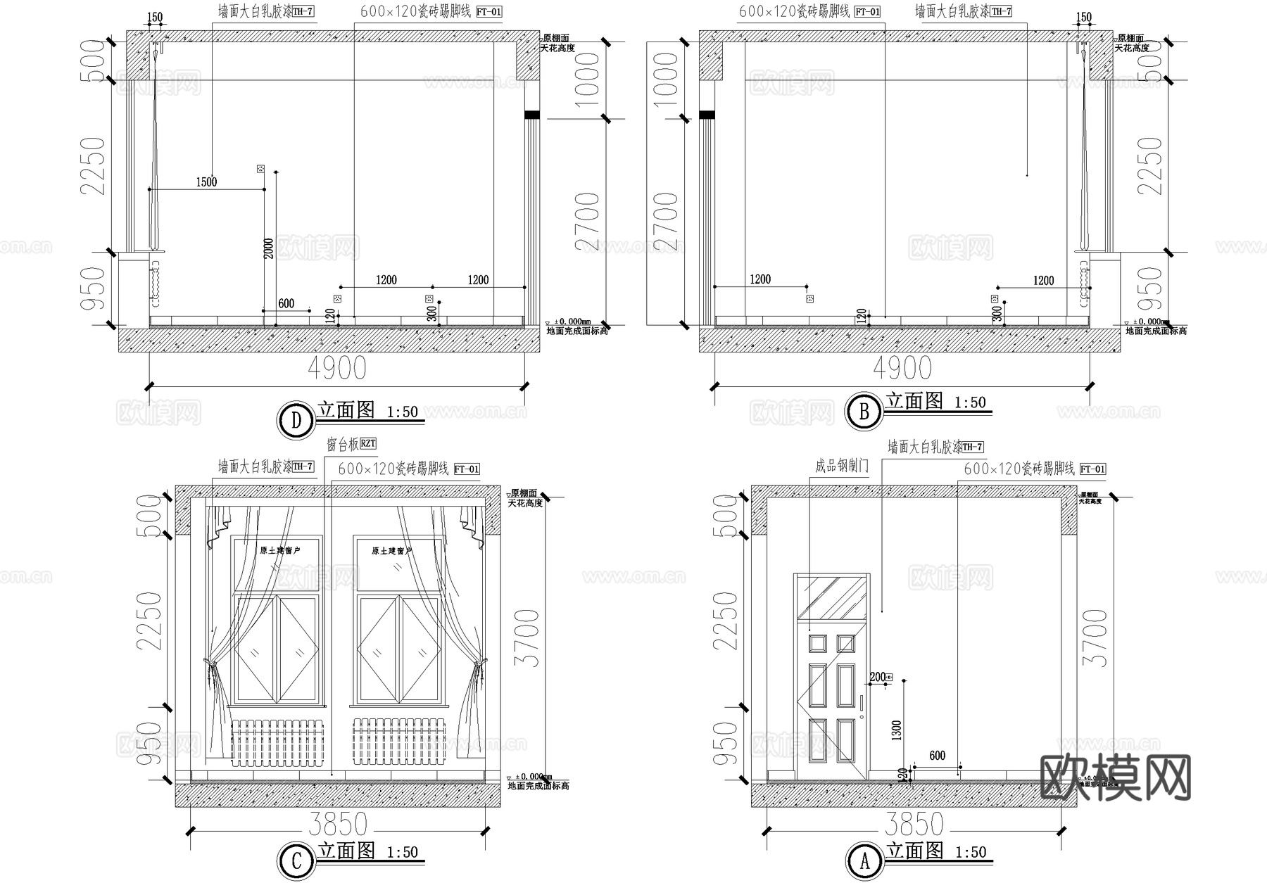 小型四人办公室cad施工图