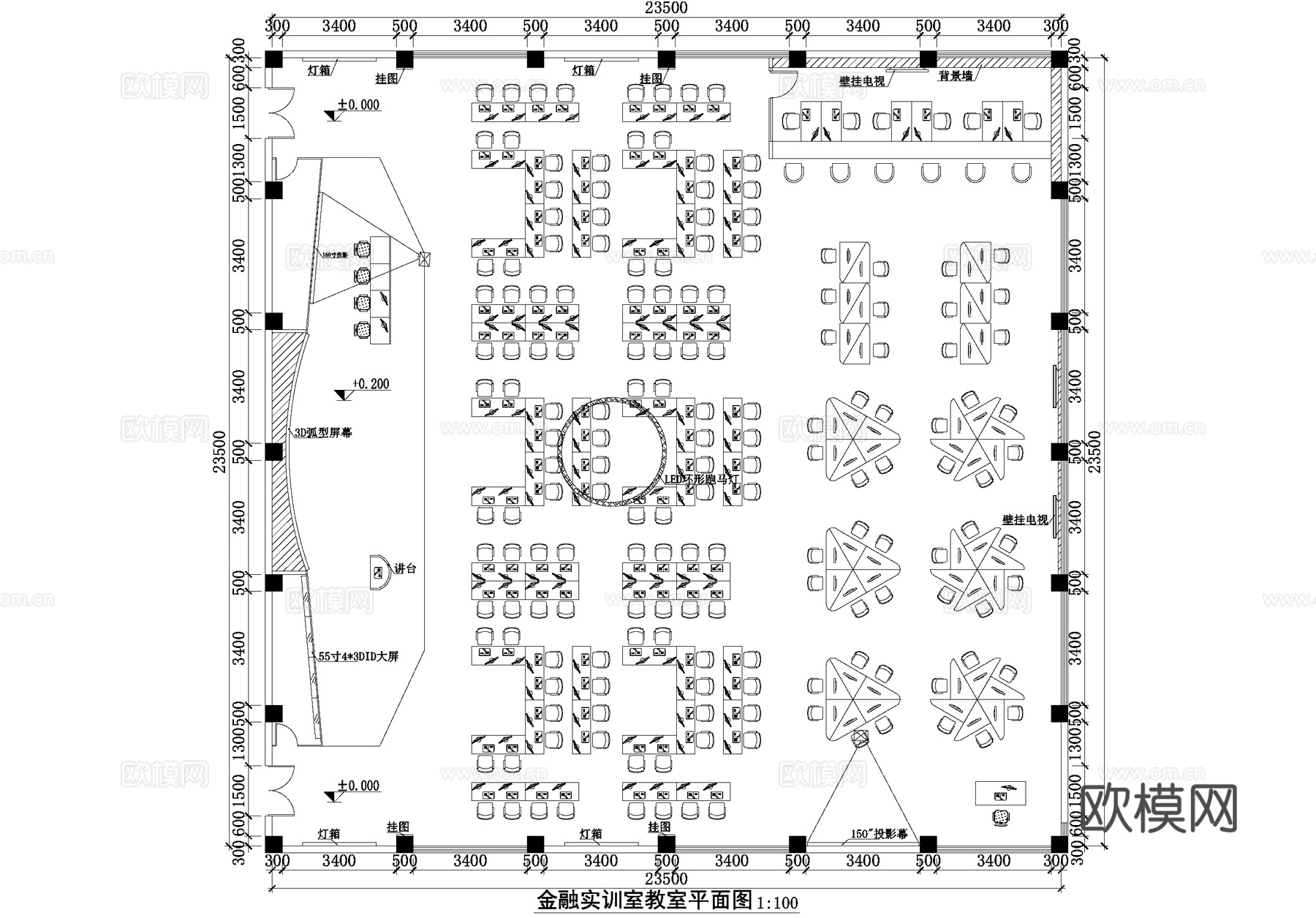 金融实训室教室平面图cad施工图