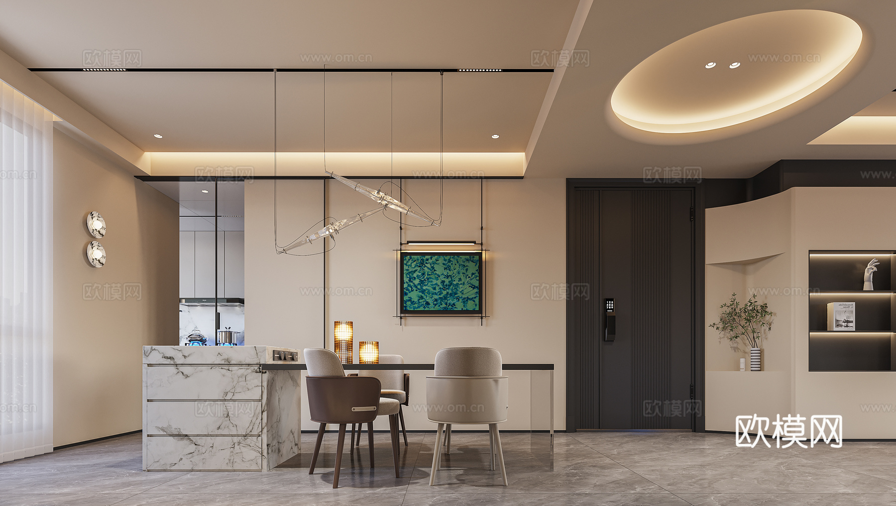 现代客餐厅3d模型下载（渲染图3）