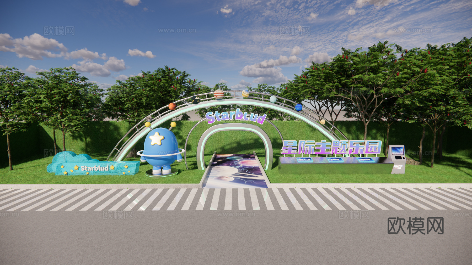 科技美陈打卡 科技美陈装置 星际主题乐园  公园建筑门头su模型