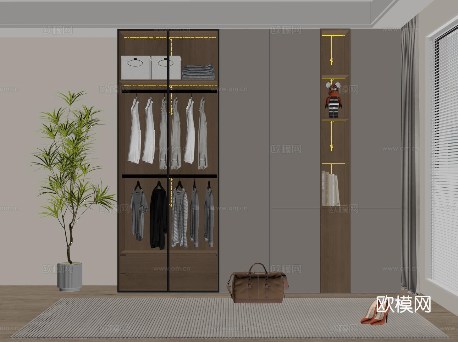 现代定制衣柜 玻璃衣柜 开放格衣柜su模型