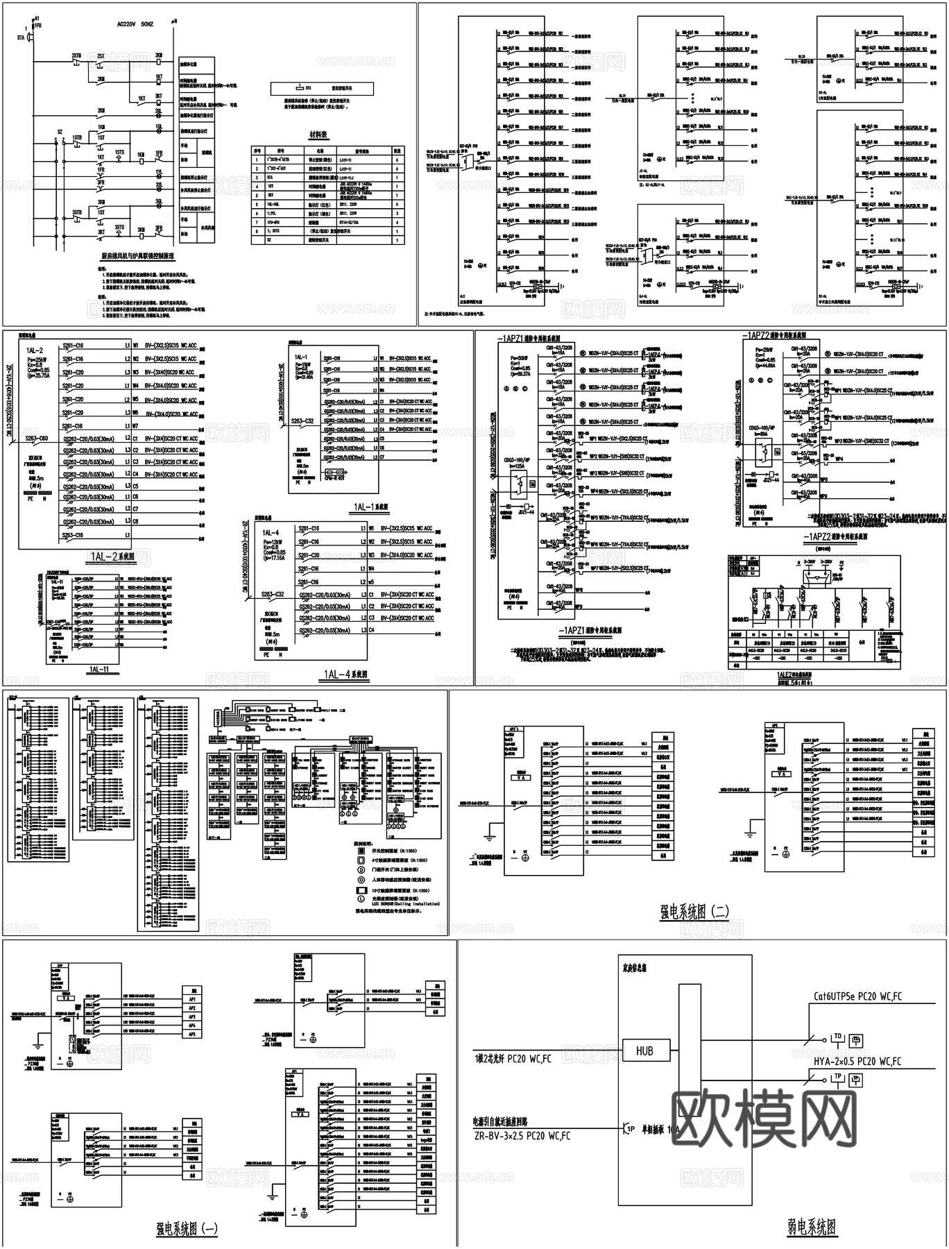 电气系统图强弱电配电箱开关插座电路CAD素材图库cad施工图