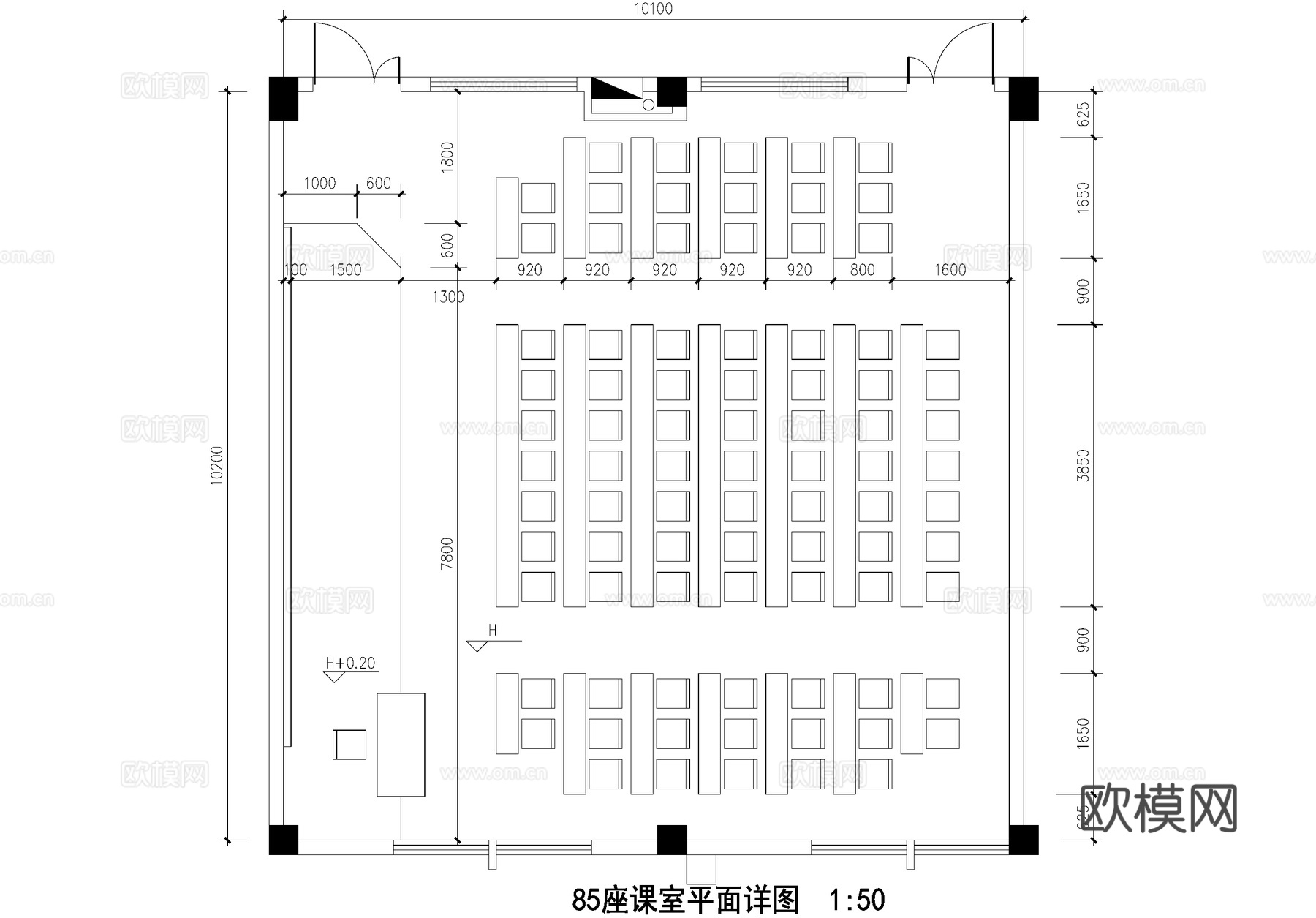 教室课堂培训室自习室平面图cad施工图